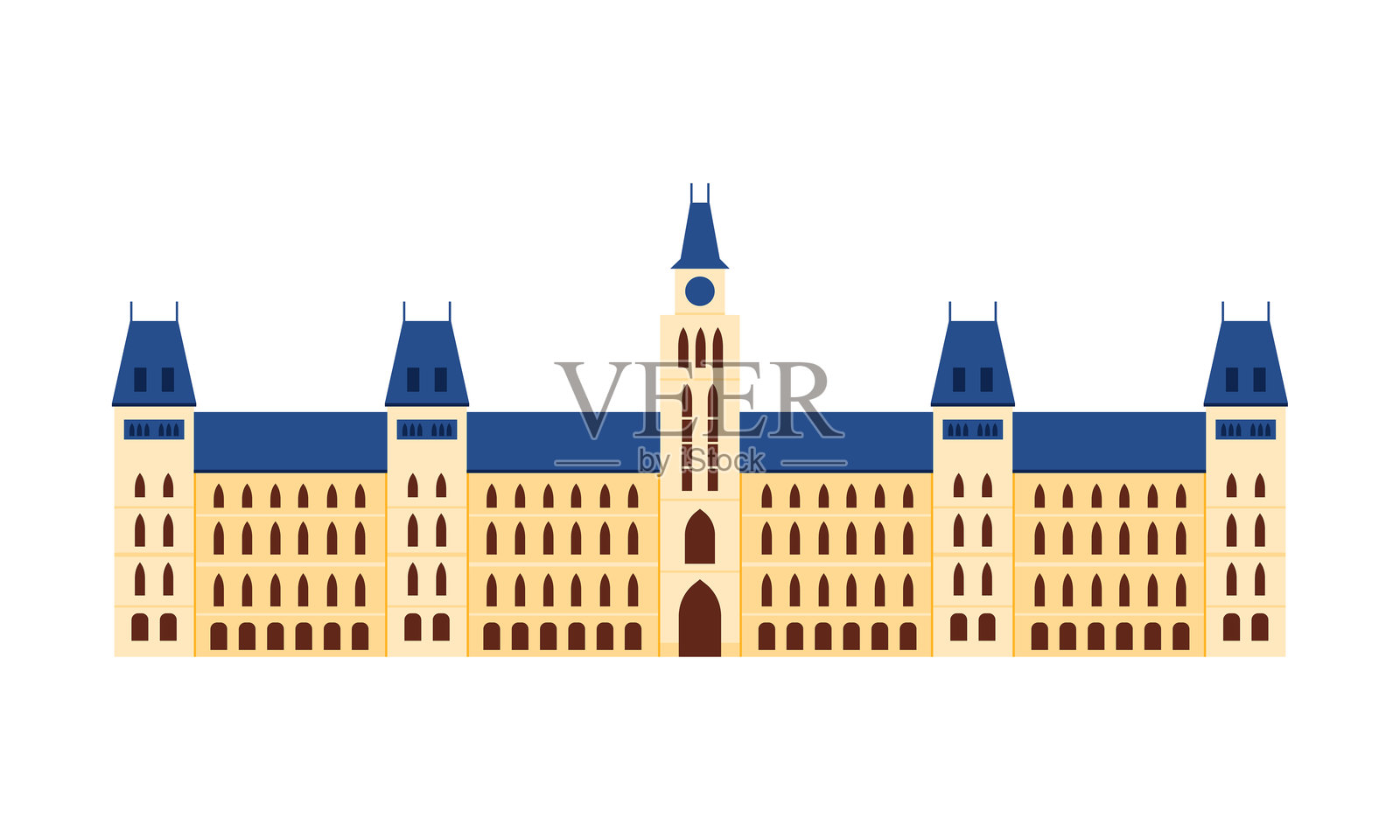 著名的加拿大国会大厦的标志性插图，展示了其雄伟的建筑风格插画图片素材