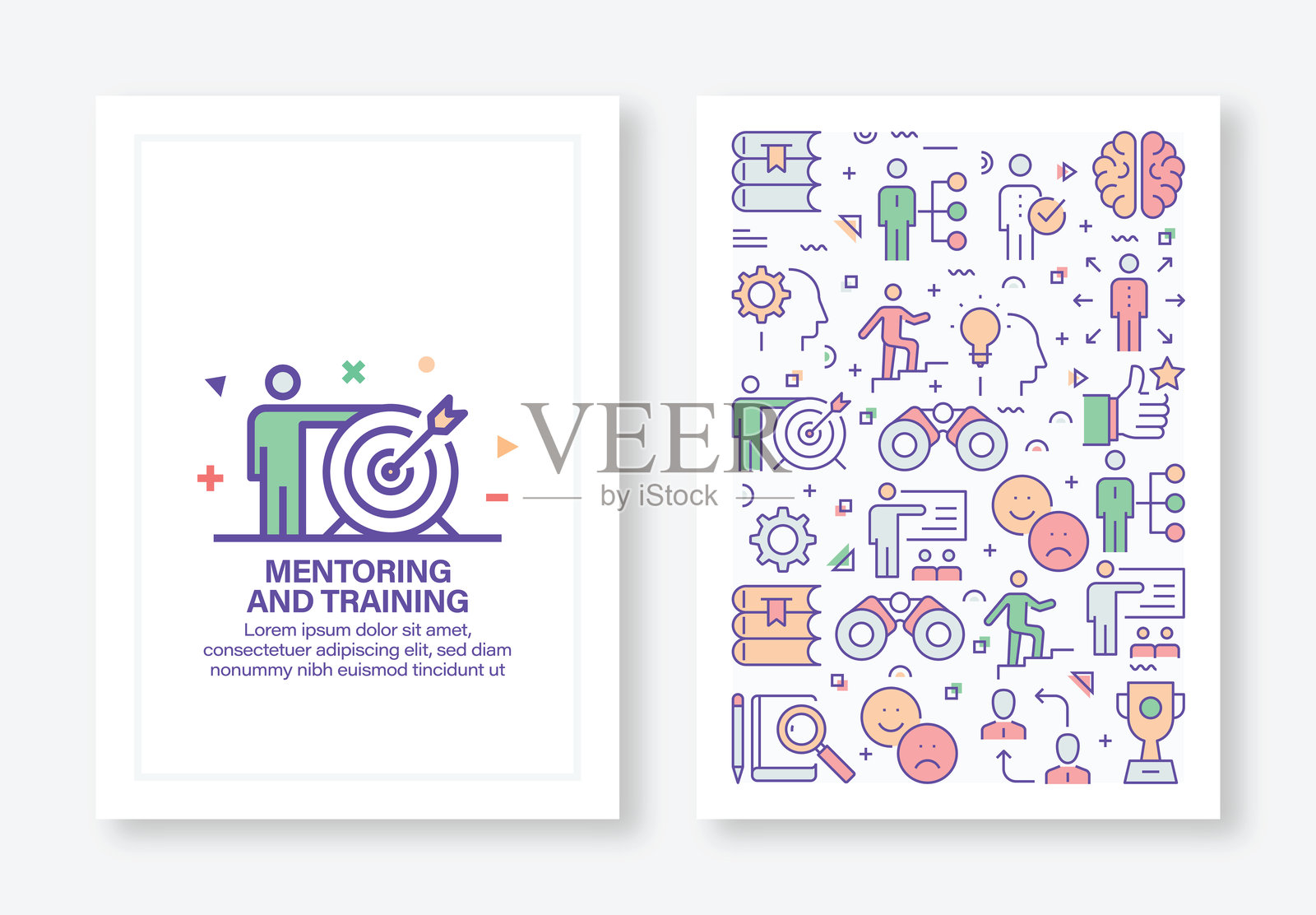 指导和培训概念线风格的封面设计的年度报告，传单，小册子。插画图片素材