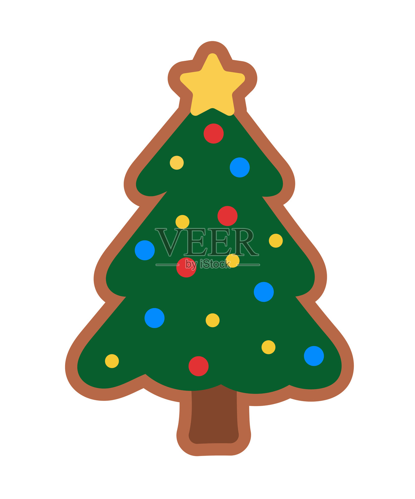 圣诞树姜饼饼干。矢量平面插图。插画图片素材