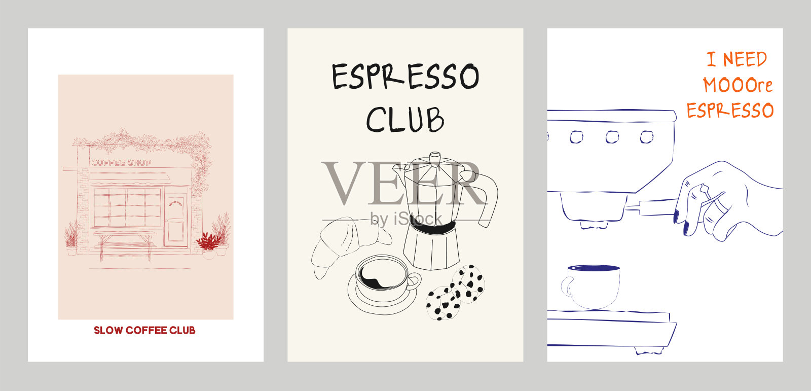 咖啡俱乐部海报合集。咖啡美学插图。插画图片素材