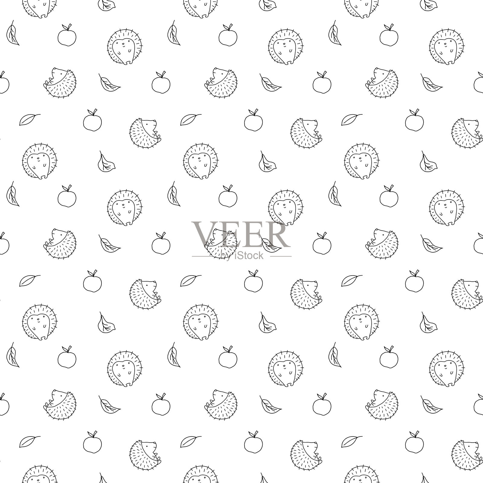 可爱的刺猬无缝图案，卡通动物背景矢量插图插画图片素材