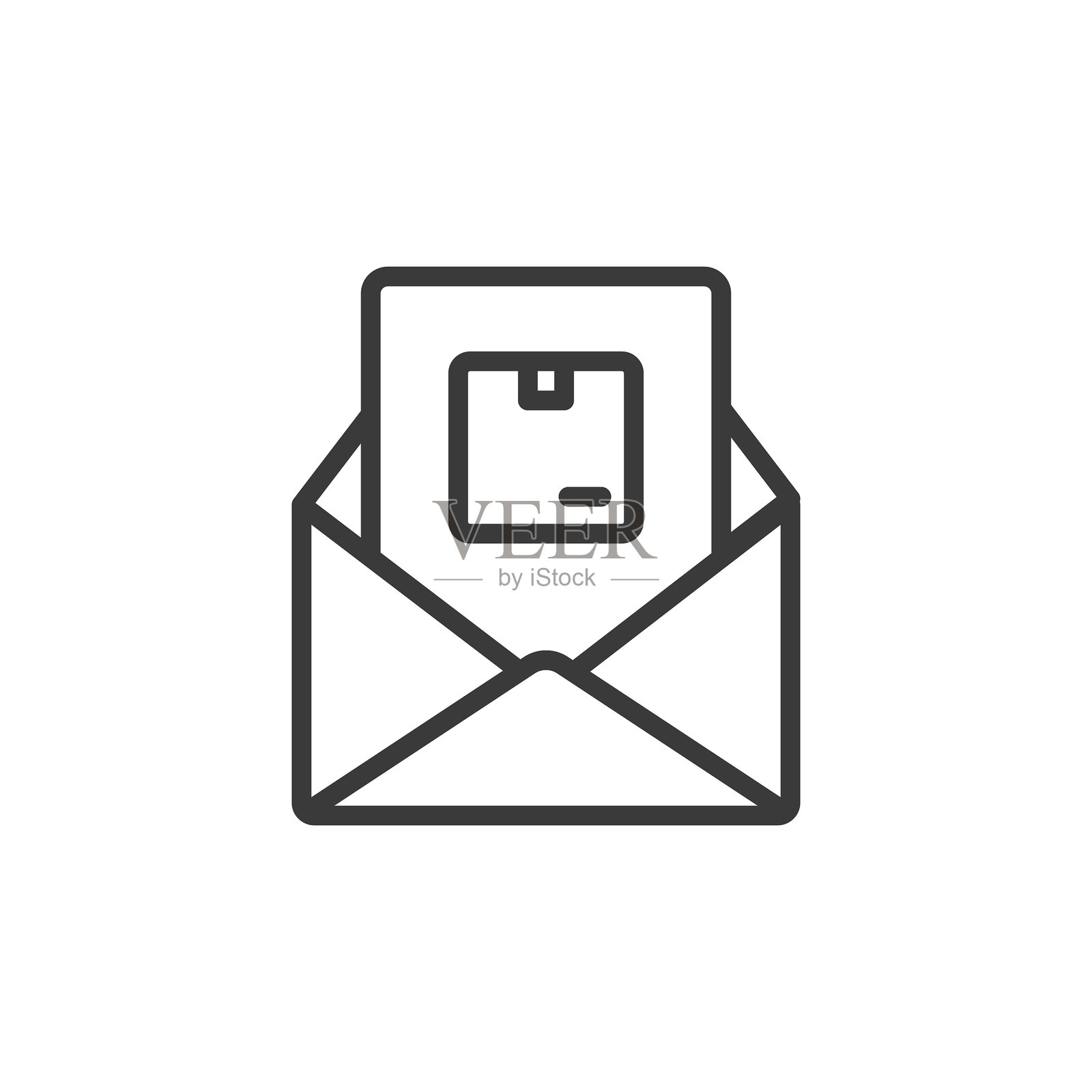 运输交付邮件确认，线条设计图标。运输、交付、邮件、确认、确认、跟踪、收据，白色背景矢量图。可编辑线条的运输交付邮件确认图标。插画图片素材