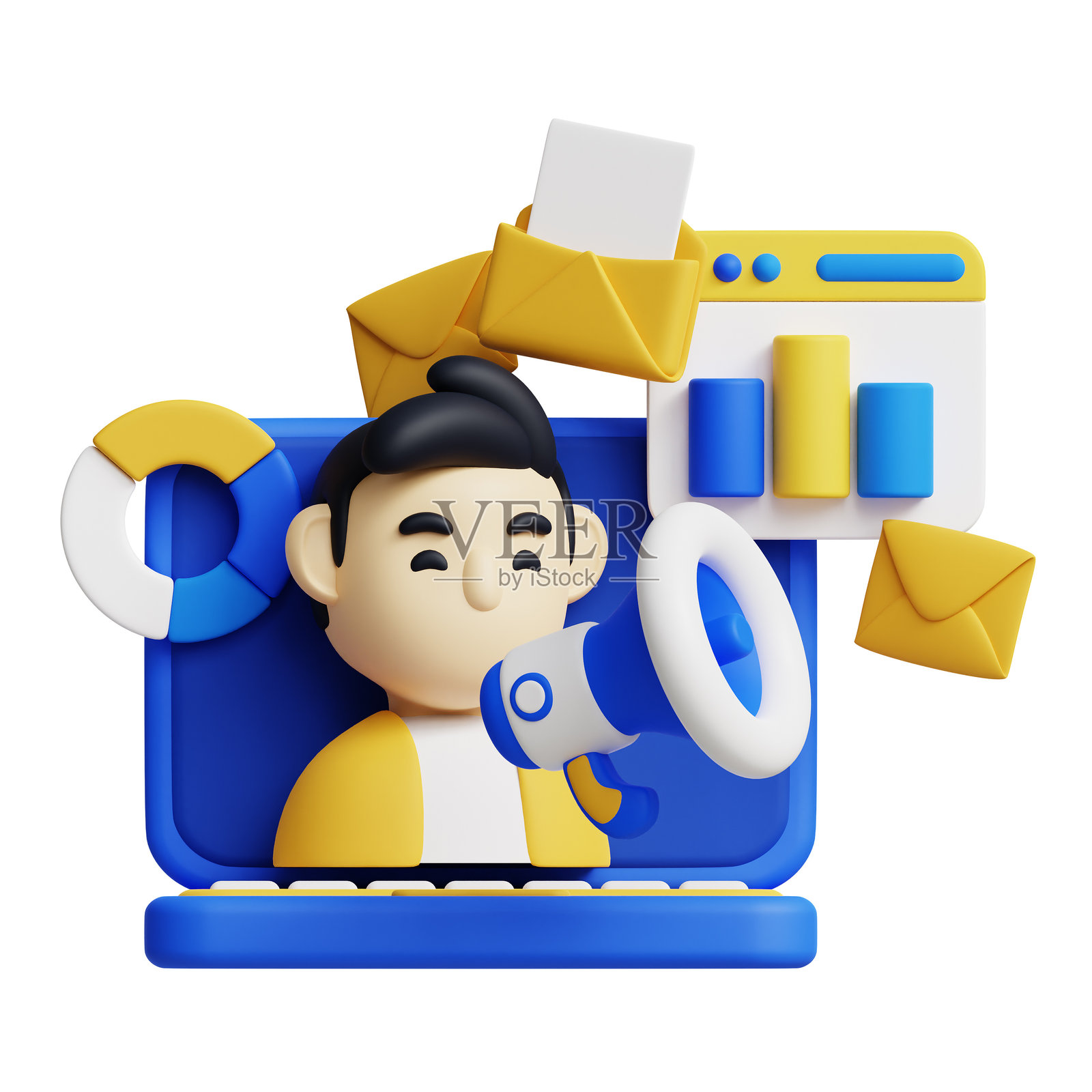 数字营销3D动画概念。照片摄影图片