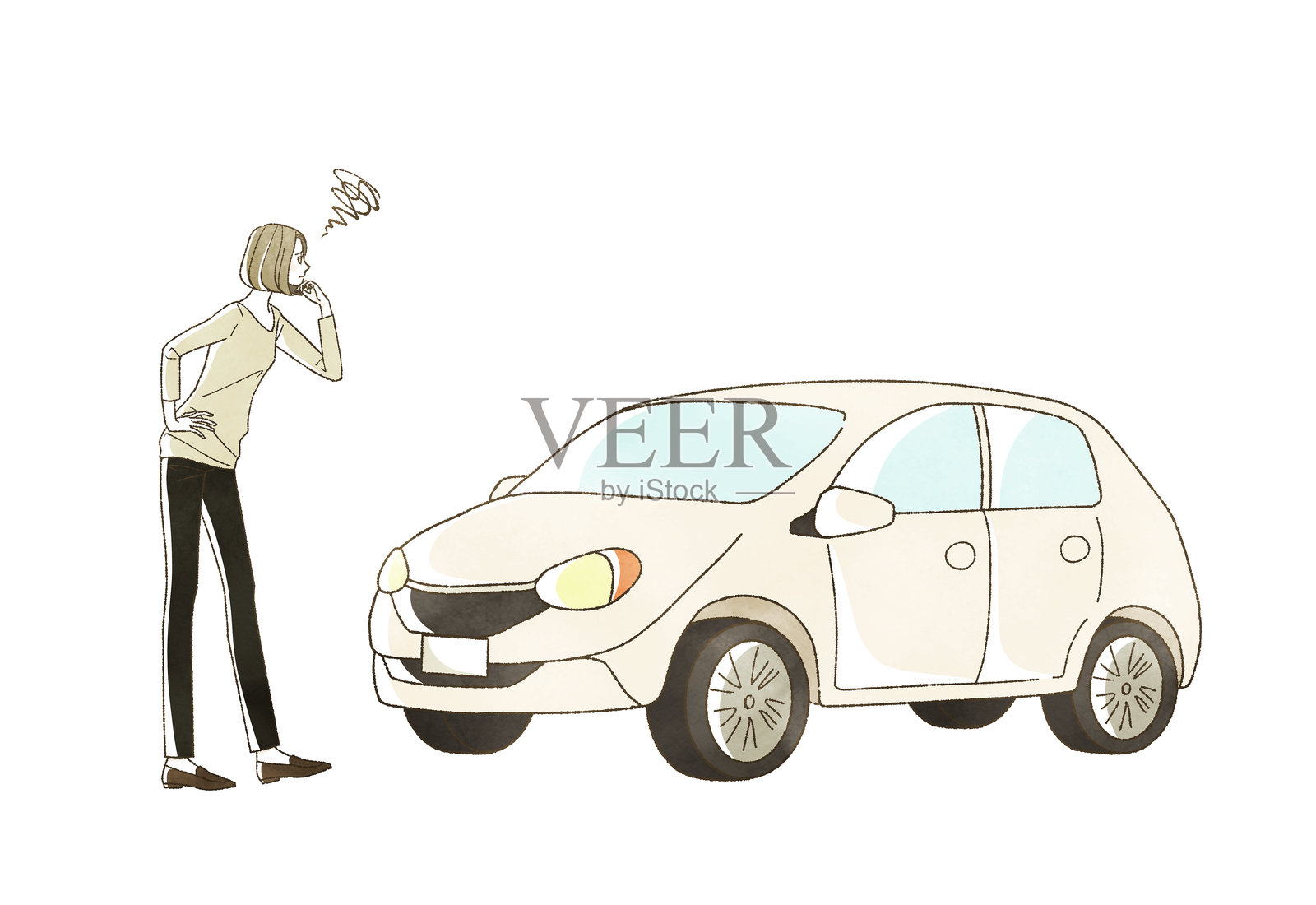 一位女性在处理汽车故障。照片摄影图片