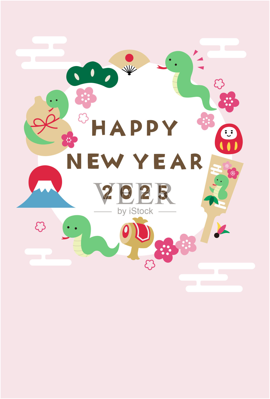 2025年蛇年新年贺卡模板插画图片素材