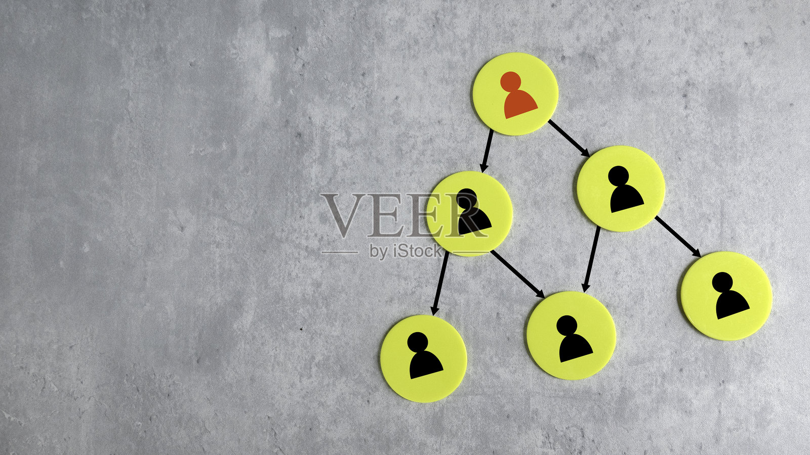 灰色背景上的公司层级组织结构图，带有留白空间。照片摄影图片