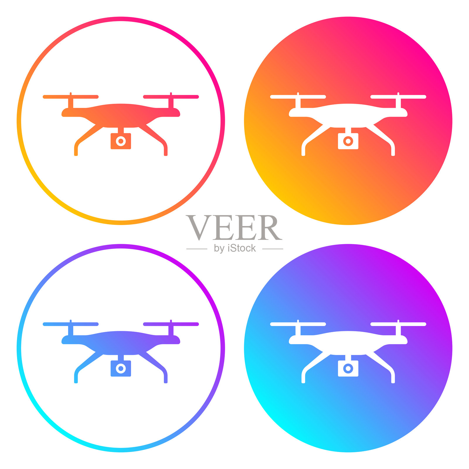 带摄像头的无人机。带有颜色渐变的圆形图标插画图片素材