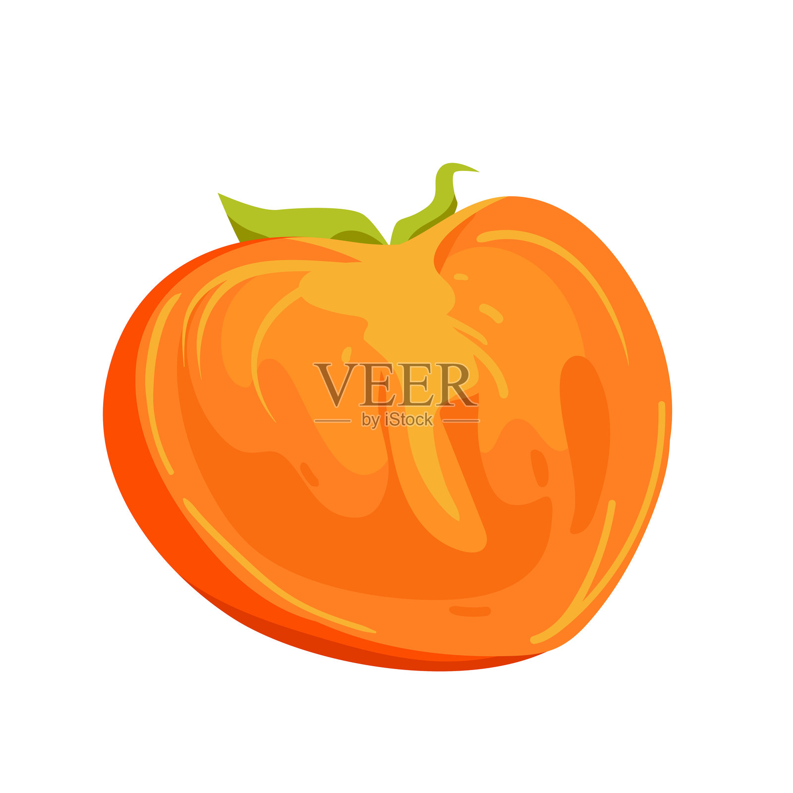 成熟的整颗柿子，带有绿色叶子。甜美健康的素食和纯素收成，来自亚洲花园的新鲜多汁的异域柿子，适合制作维生素甜点。插画图片素材