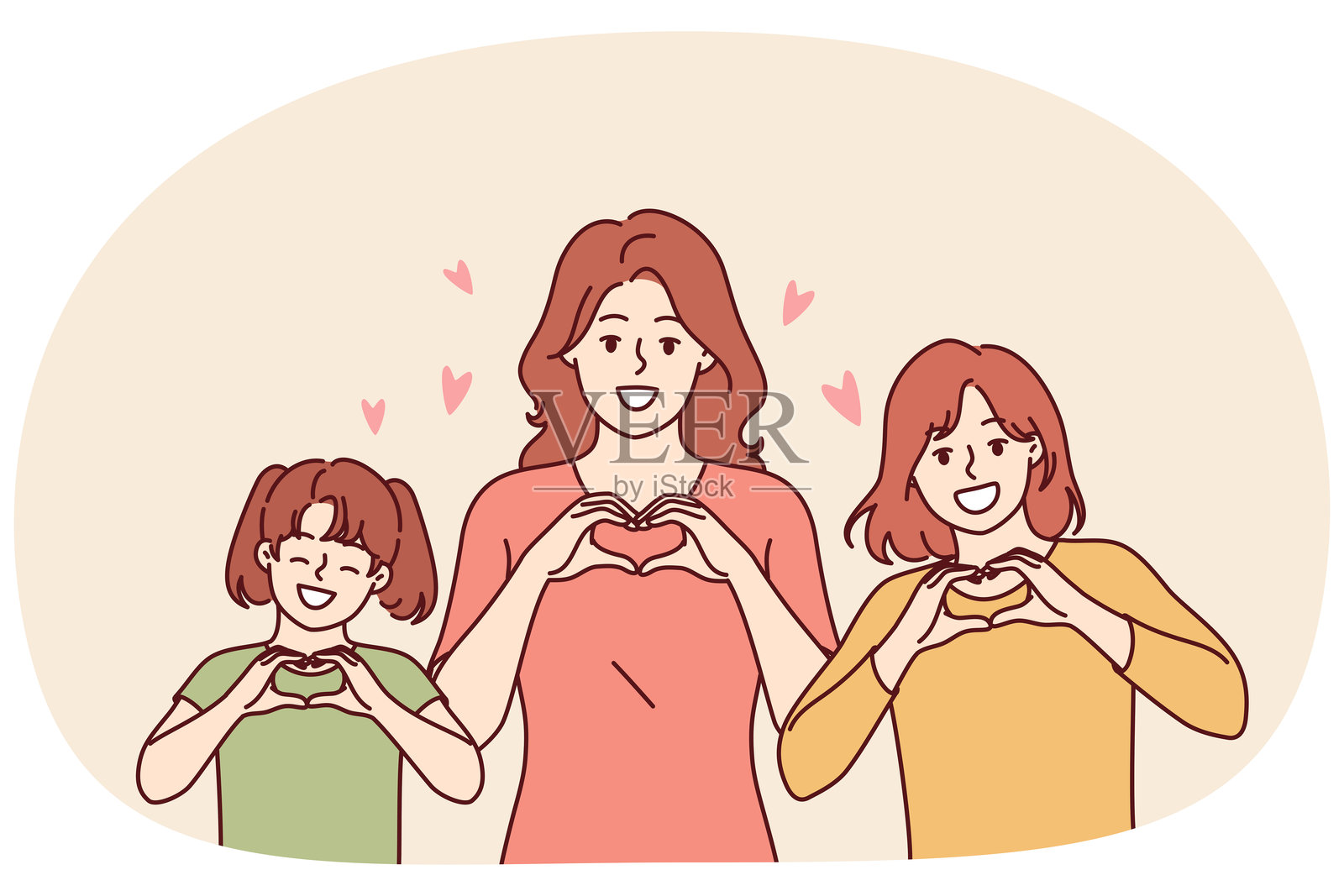 来自不同年龄女性的心形手势，祝贺国际妇女节。插画图片素材