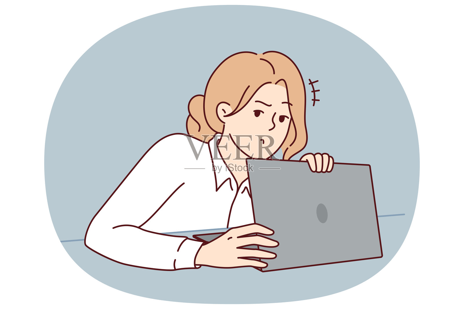 女性担心隐私，遮挡笔记本电脑屏幕，想要保护个人数据插画图片素材