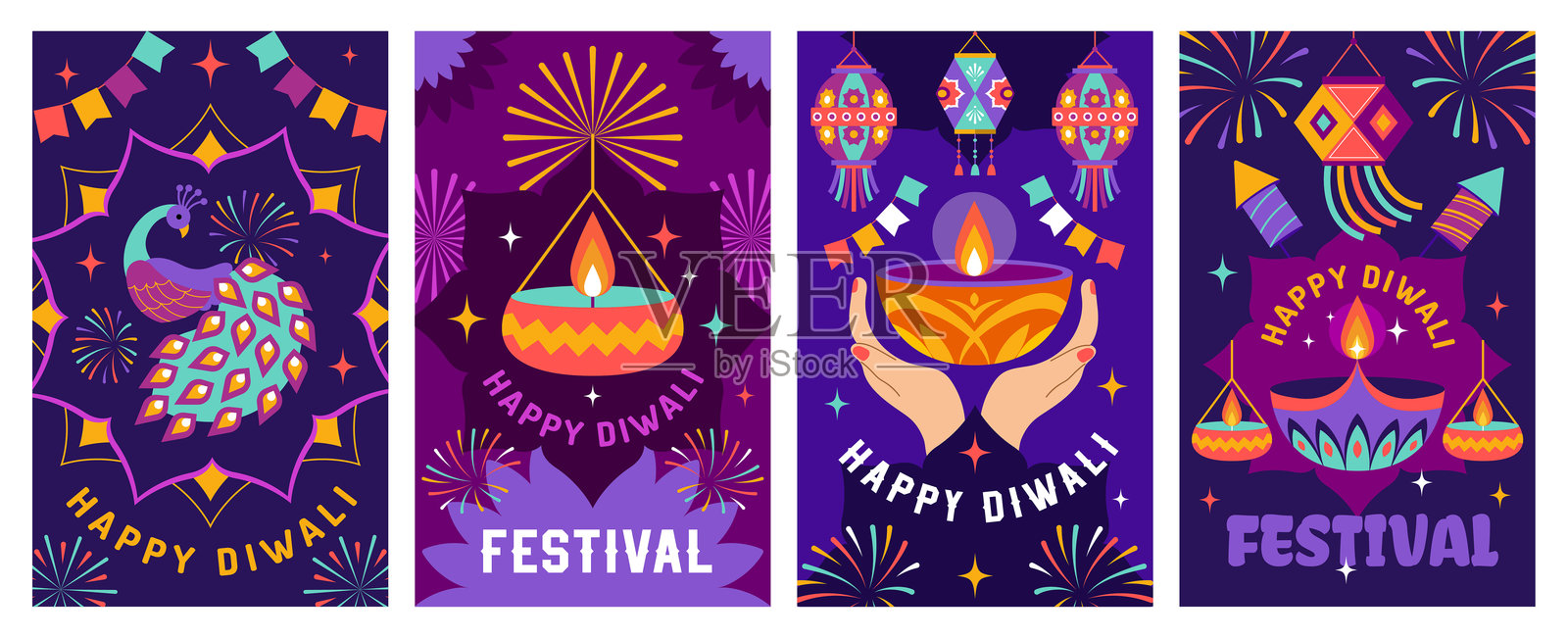 排灯节。彩色海报模板，带有文本位置，最近的排灯节庆祝活动向量图。插画图片素材