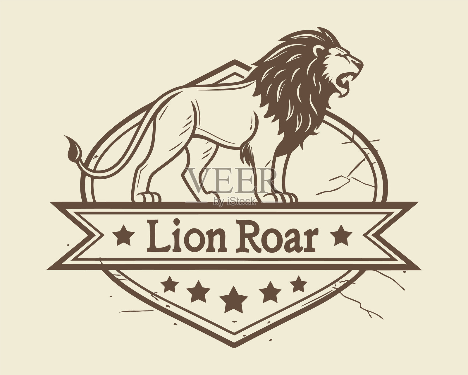 复古风格的狮子标志、徽章或标签，矢量插图插画图片素材