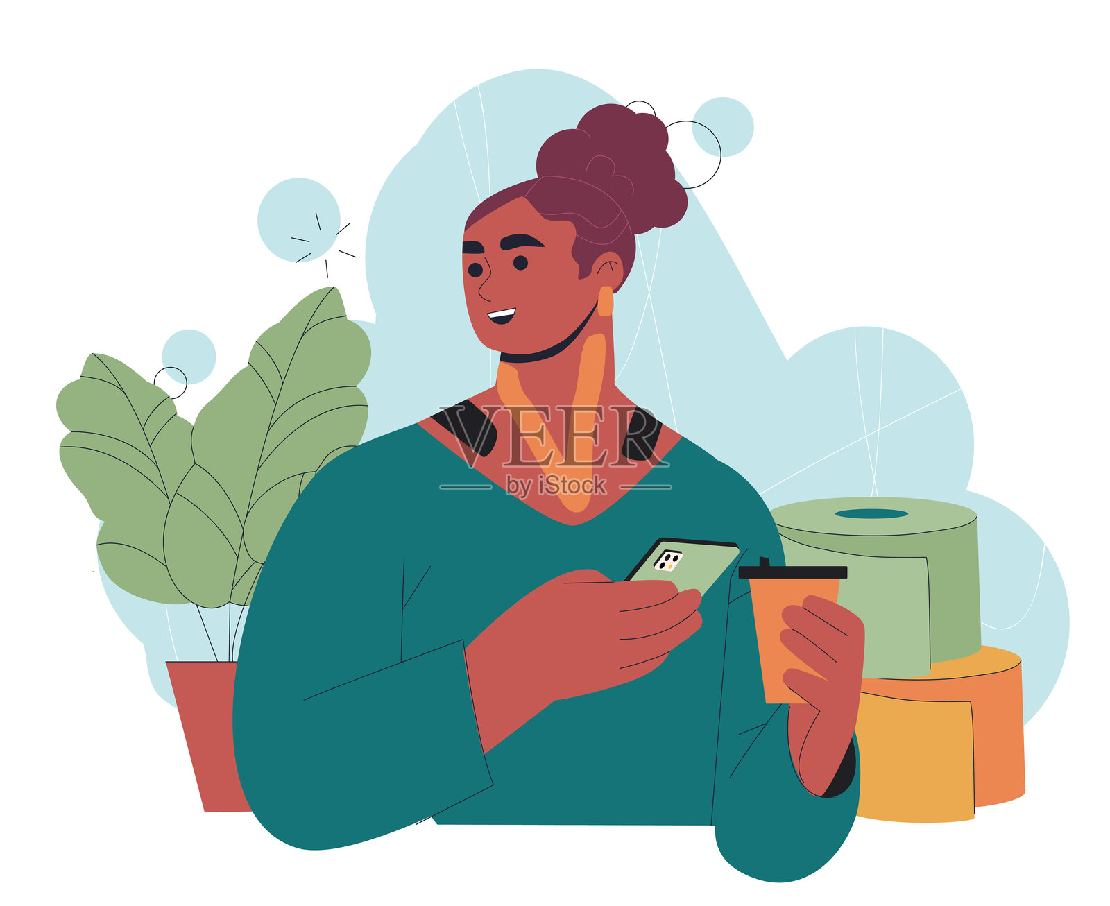 带胶带的女性。年轻女孩脖子上缠绕着弹性丝带。肌肉绷带。物理治疗与康复，恢复。扁平矢量插图。插画图片素材