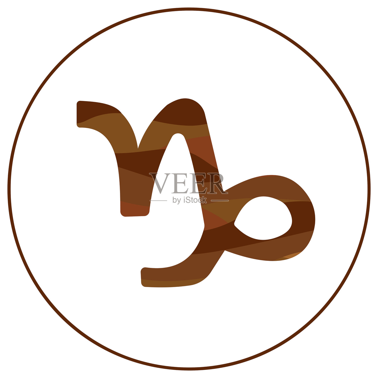 摩羯座星座，圆形框架中的线性图标，地元素风格插画图片素材