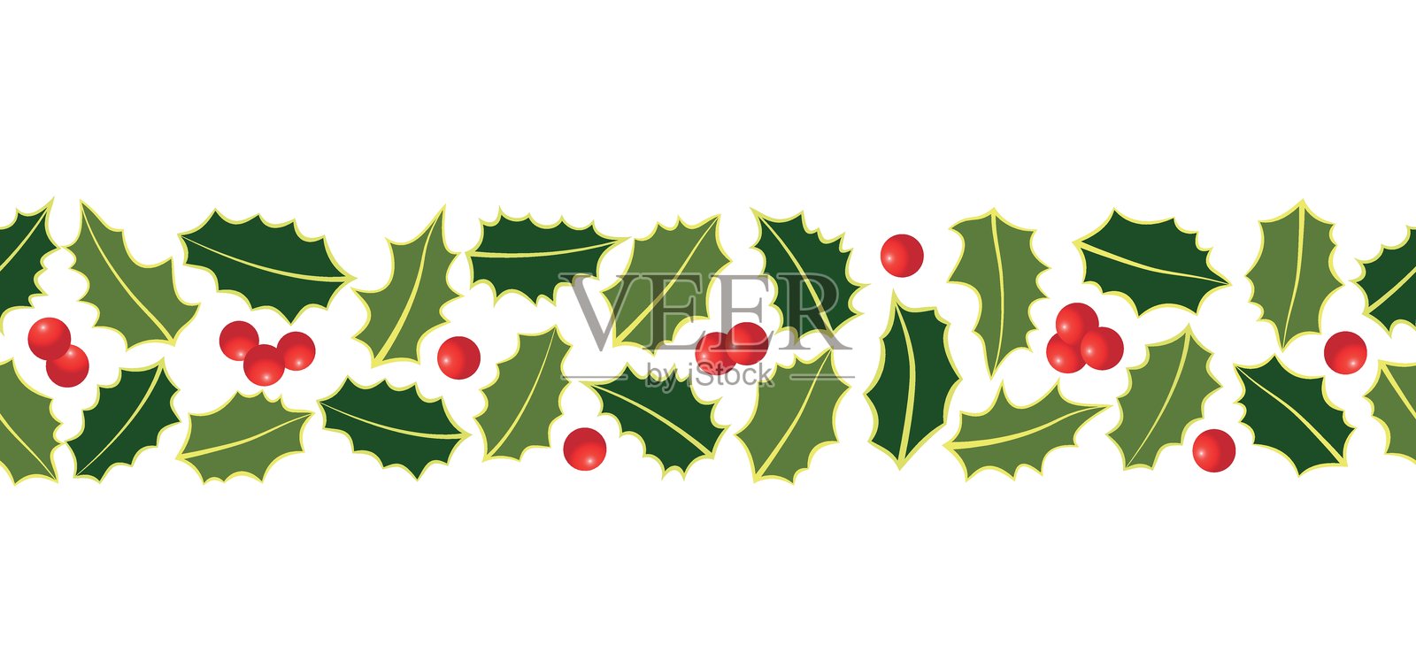 圣诞冬青花环无缝图案，带有叶子和浆果，适用于贺卡和邀请函设计。矢量图形设计插画图片素材