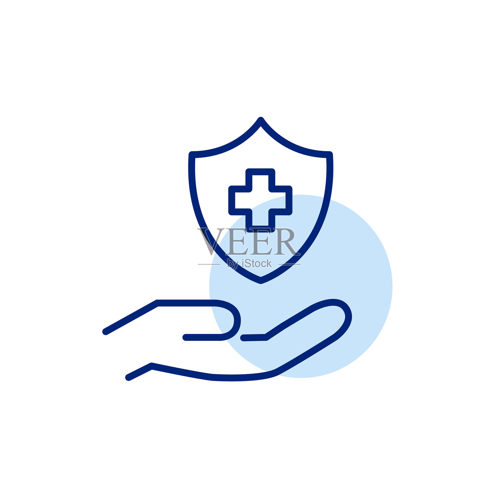 手中持有的医疗保险盾牌。经过验证的健康保护。像素完美的矢量图标插画图片素材