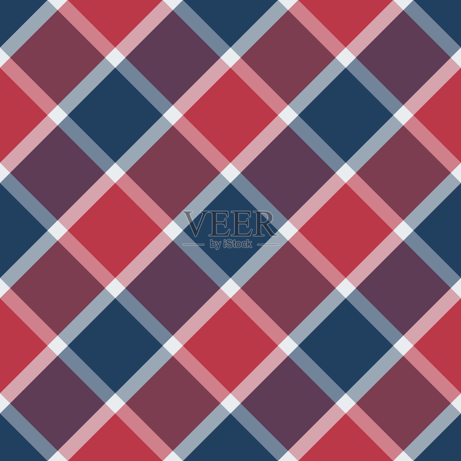 复古海洋风格的蓝红格纹矢量图案插画图片素材