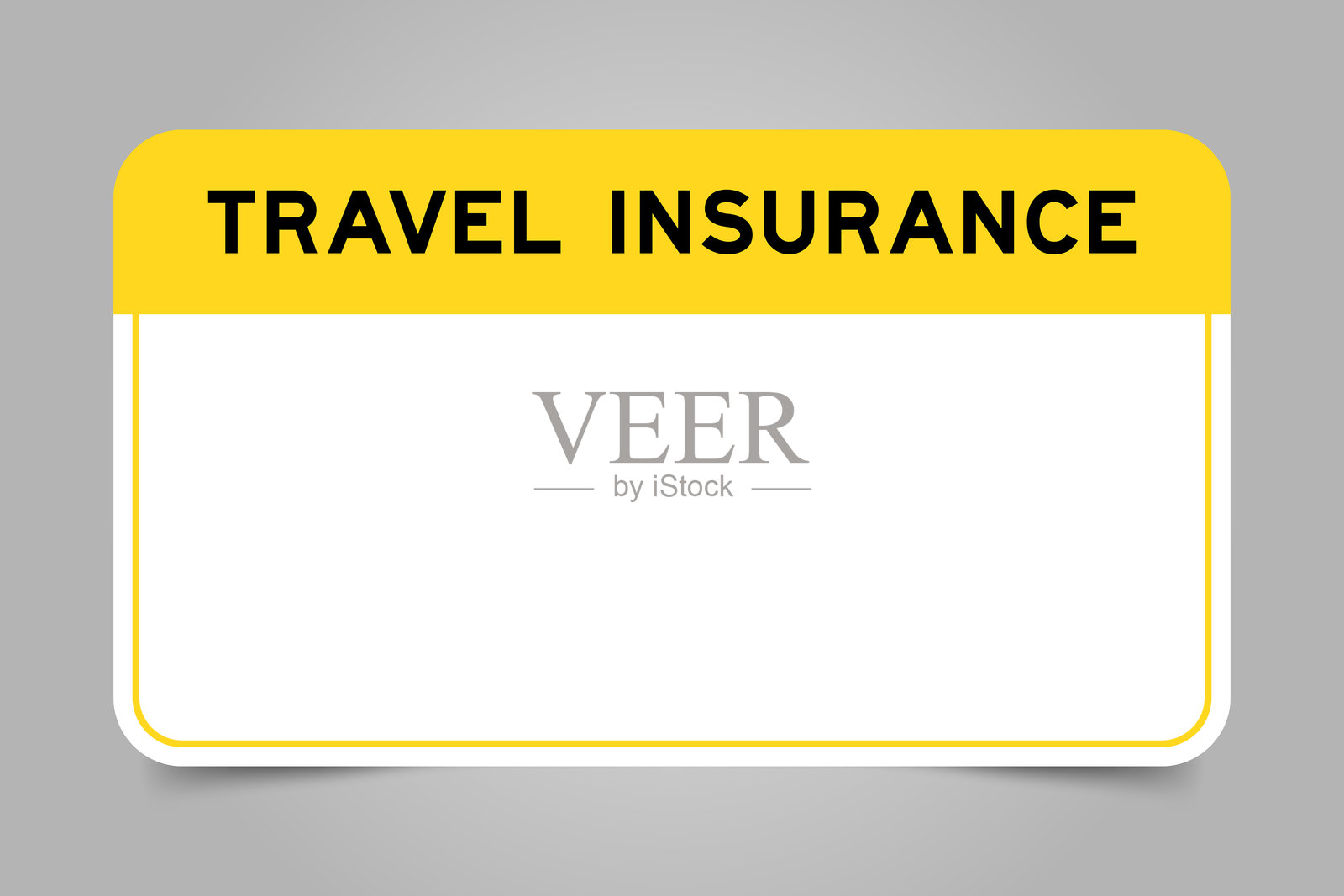 带有黄色标题“旅行保险”和白色空白区域的横幅，背景为灰色插画图片素材