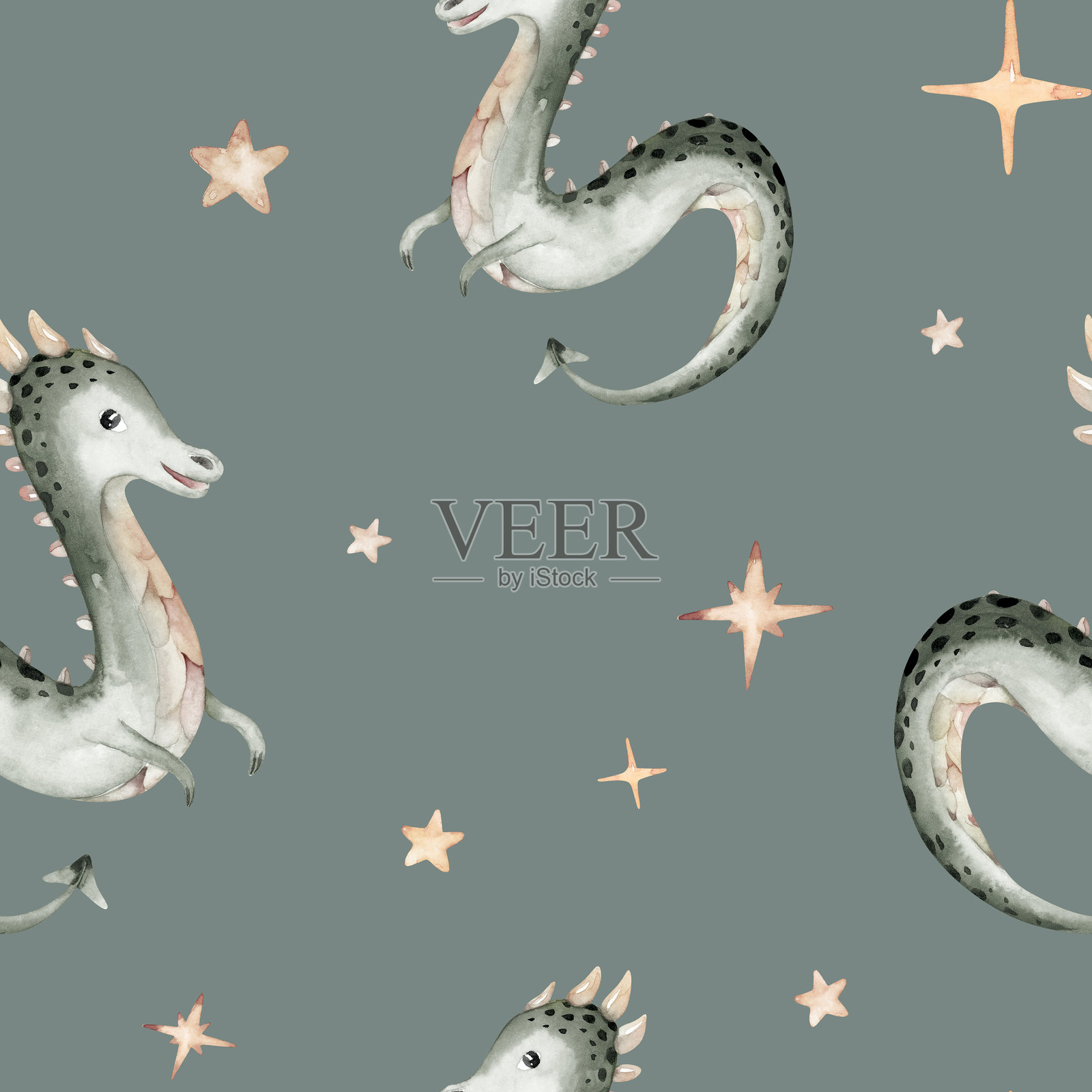 卡通2024新年贺卡龙的无缝图案，快乐的新年和圣诞节儿童背景照片摄影图片