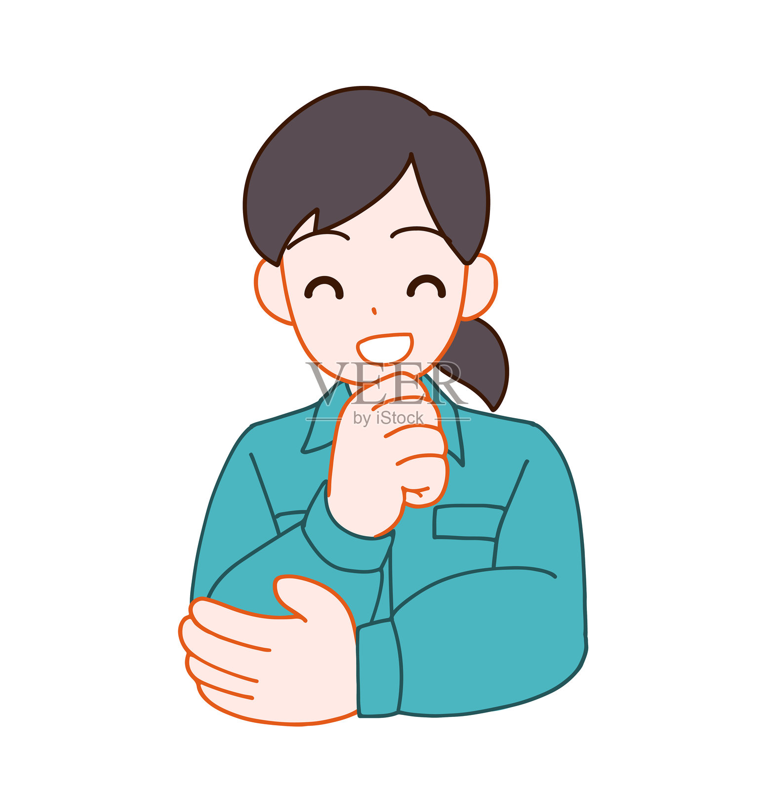 穿着工作服的微笑思考的畸形女性剪贴画插画图片素材