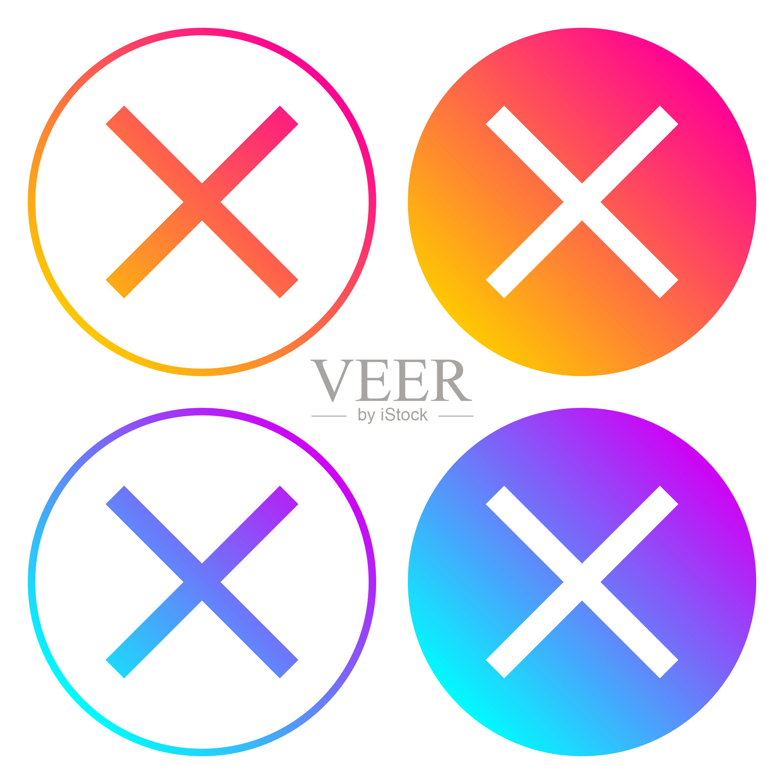 交叉标记。带有颜色渐变的圆形图标插画图片素材