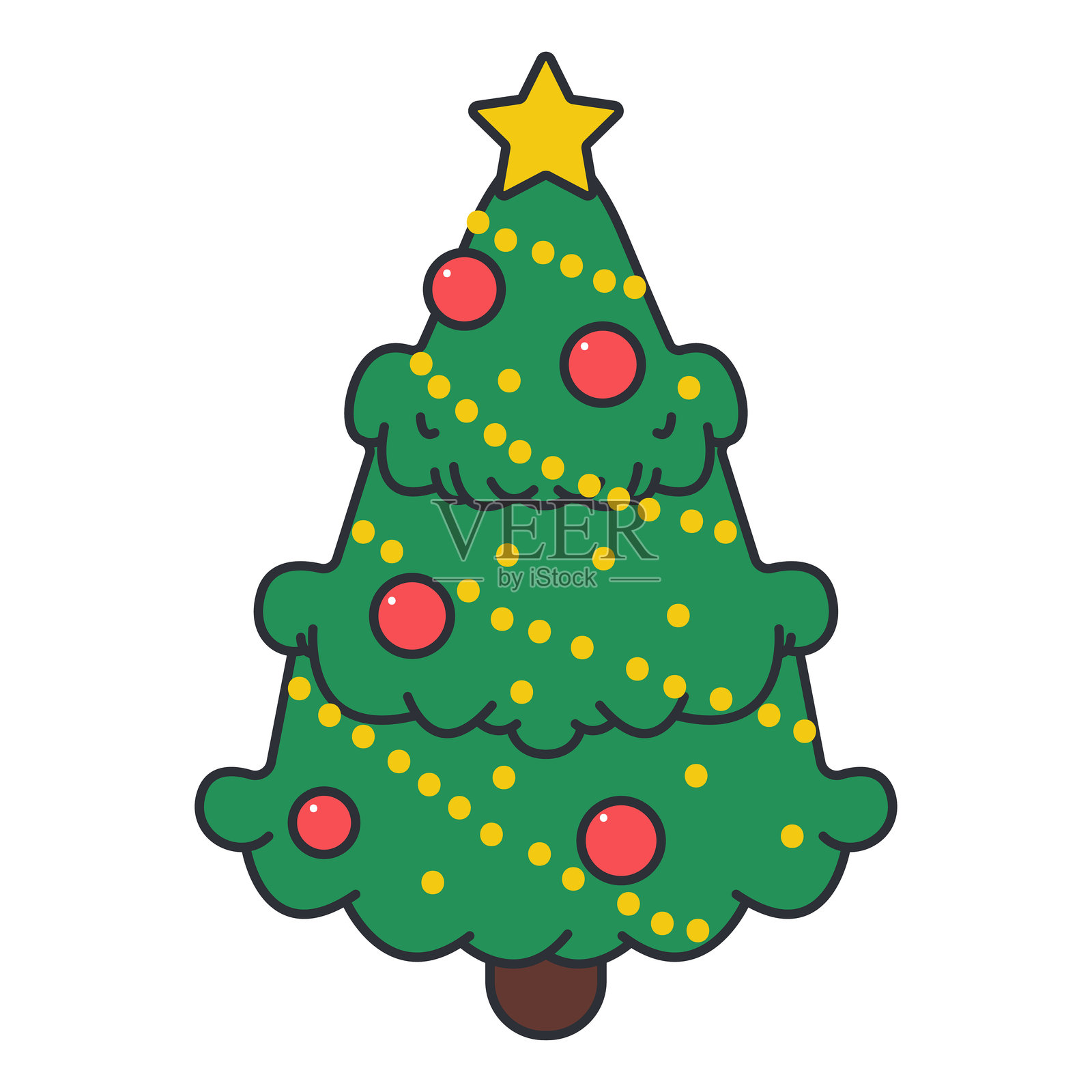 可爱的圣诞树矢量图标，背景为白色。插画图片素材