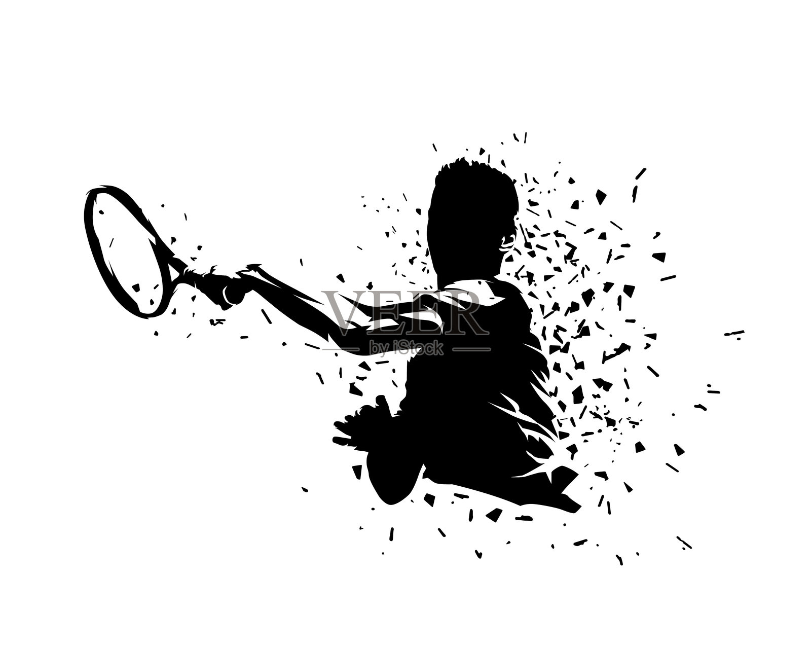 网球运动员，抽象孤立的矢量轮廓，墨水画插画图片素材