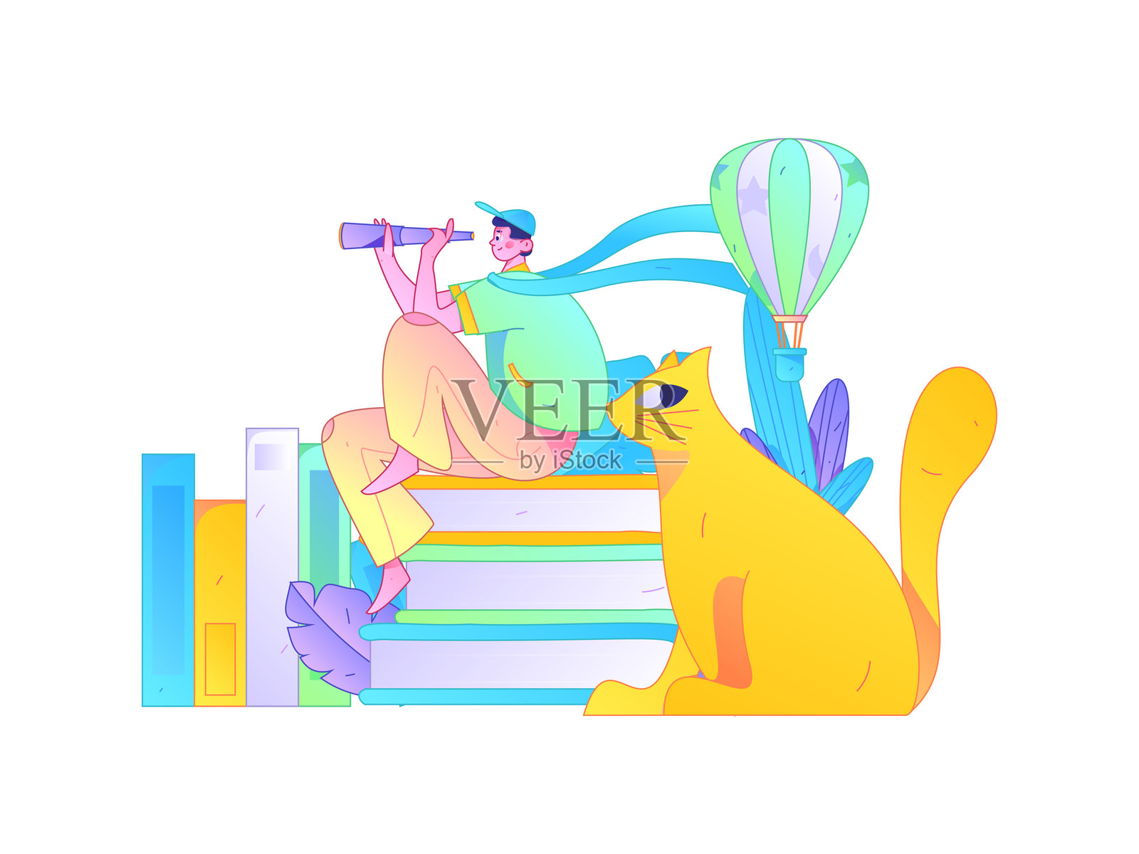 角色安静阅读的矢量概念手绘插图插画图片素材