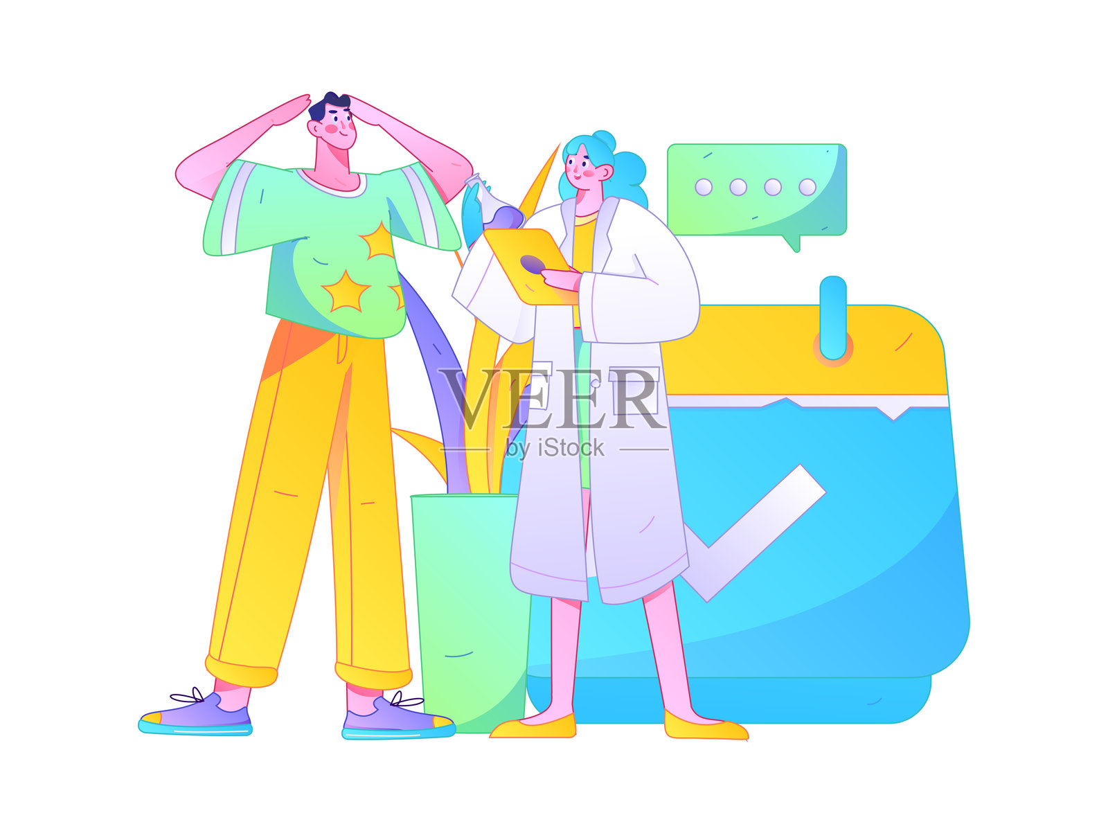 医务人员抗击疫情的扁平矢量概念手绘插图插画图片素材