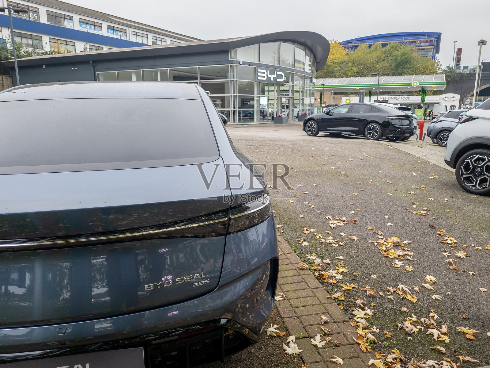 比亚迪展厅及汽车。照片摄影图片