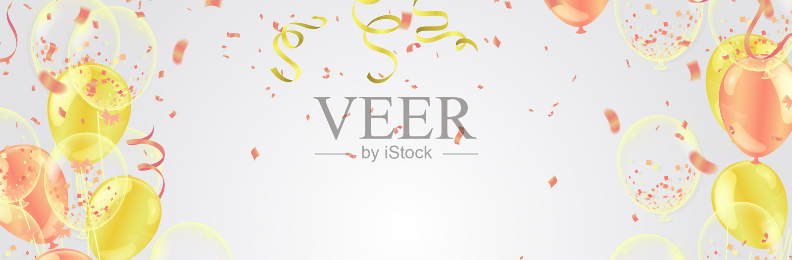 金色气球，彩带概念设计模板，节日快乐日，庆祝背景矢量插图。适用于派对装饰、新年、生日、周年庆和庆祝活动的设计。插画图片素材