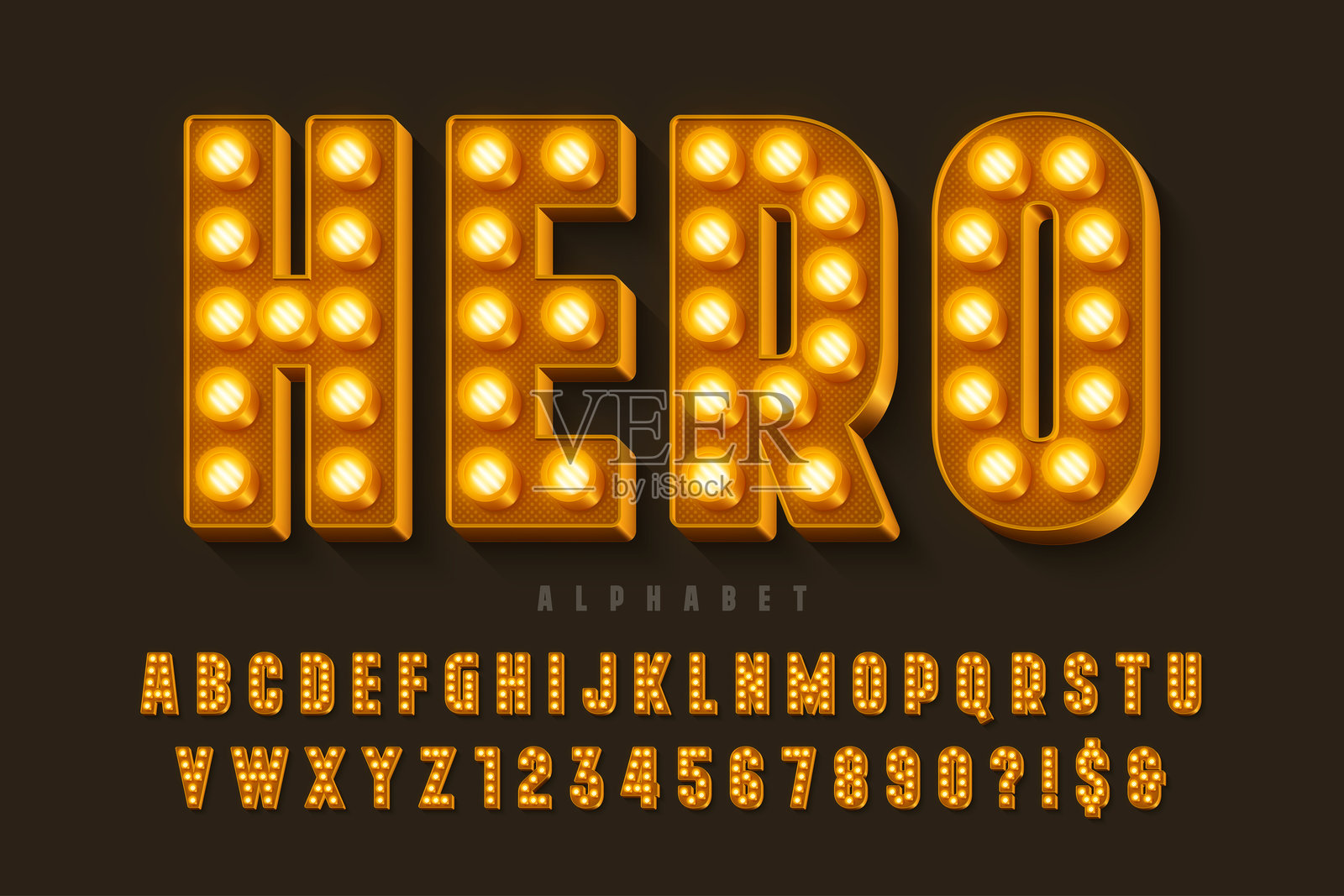复古未来主义风格的LED灯3D字母表。插画图片素材