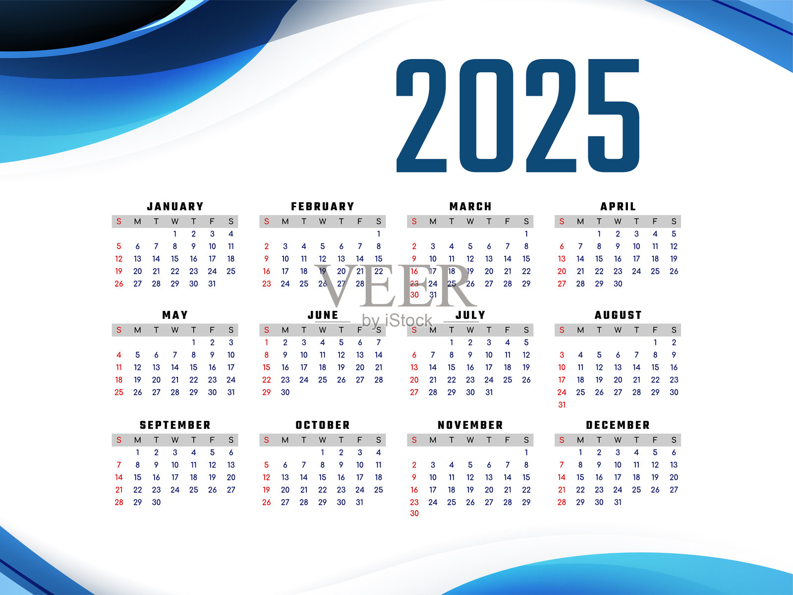 优雅的2025年新年年度日历设计插画图片素材
