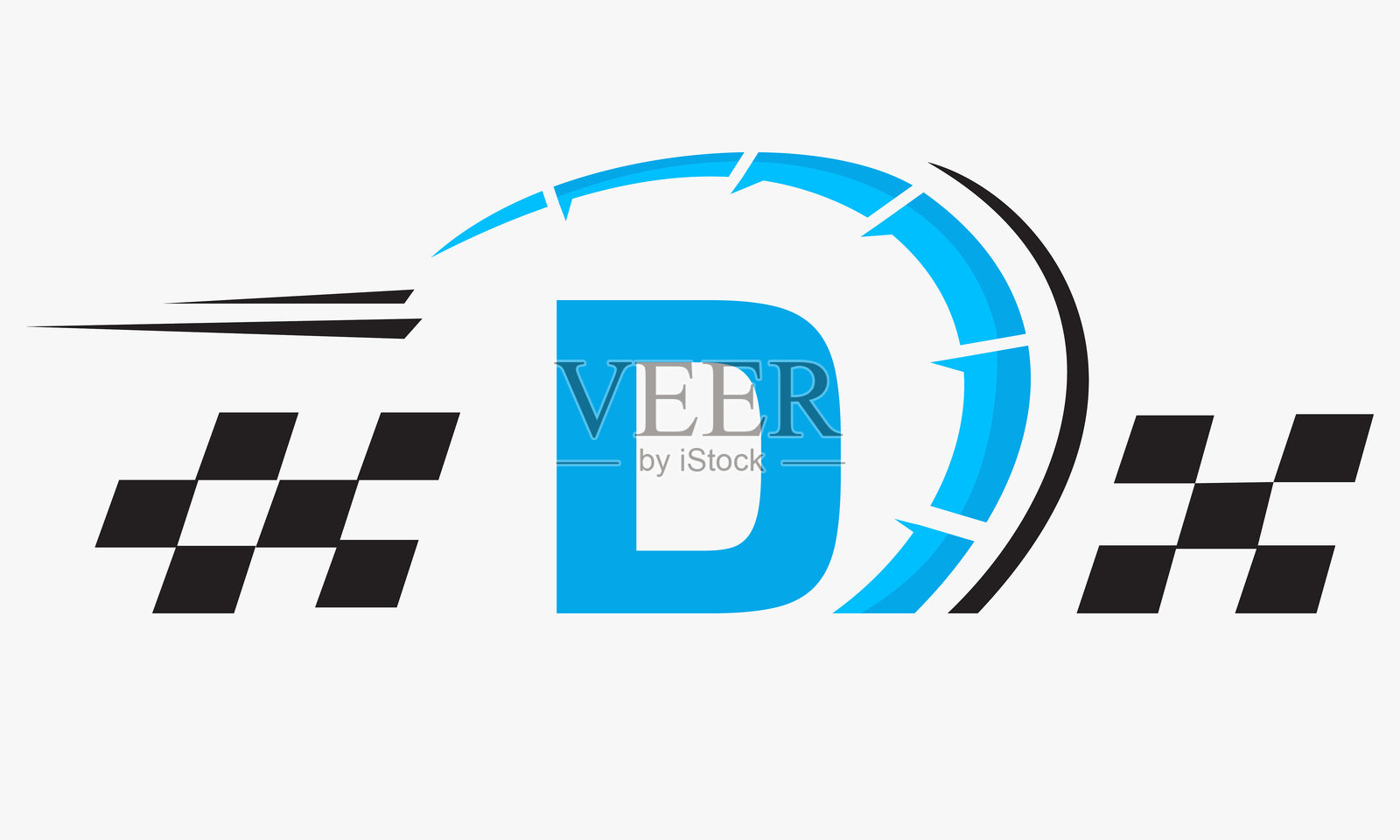 字母D与赛车标志。速度标志符号插画图片素材