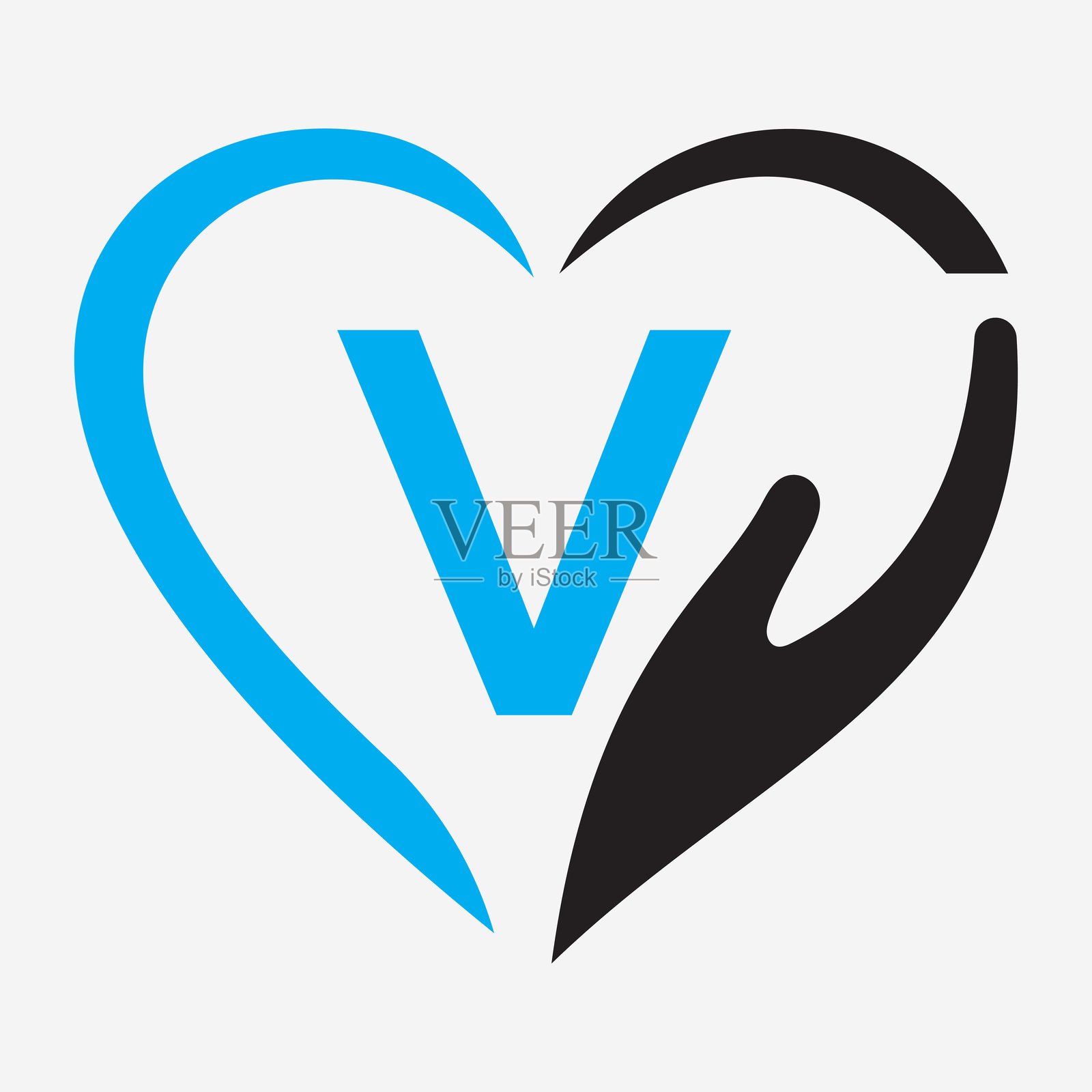 初始字母V慈善logo，关爱人群的社交标志，家庭符号矢量模板插画图片素材