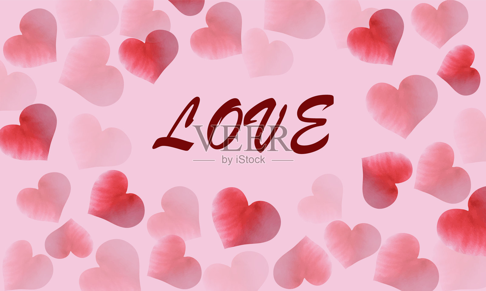 水彩心形背景矢量插图。情人节情感与创意的混合。插画图片素材