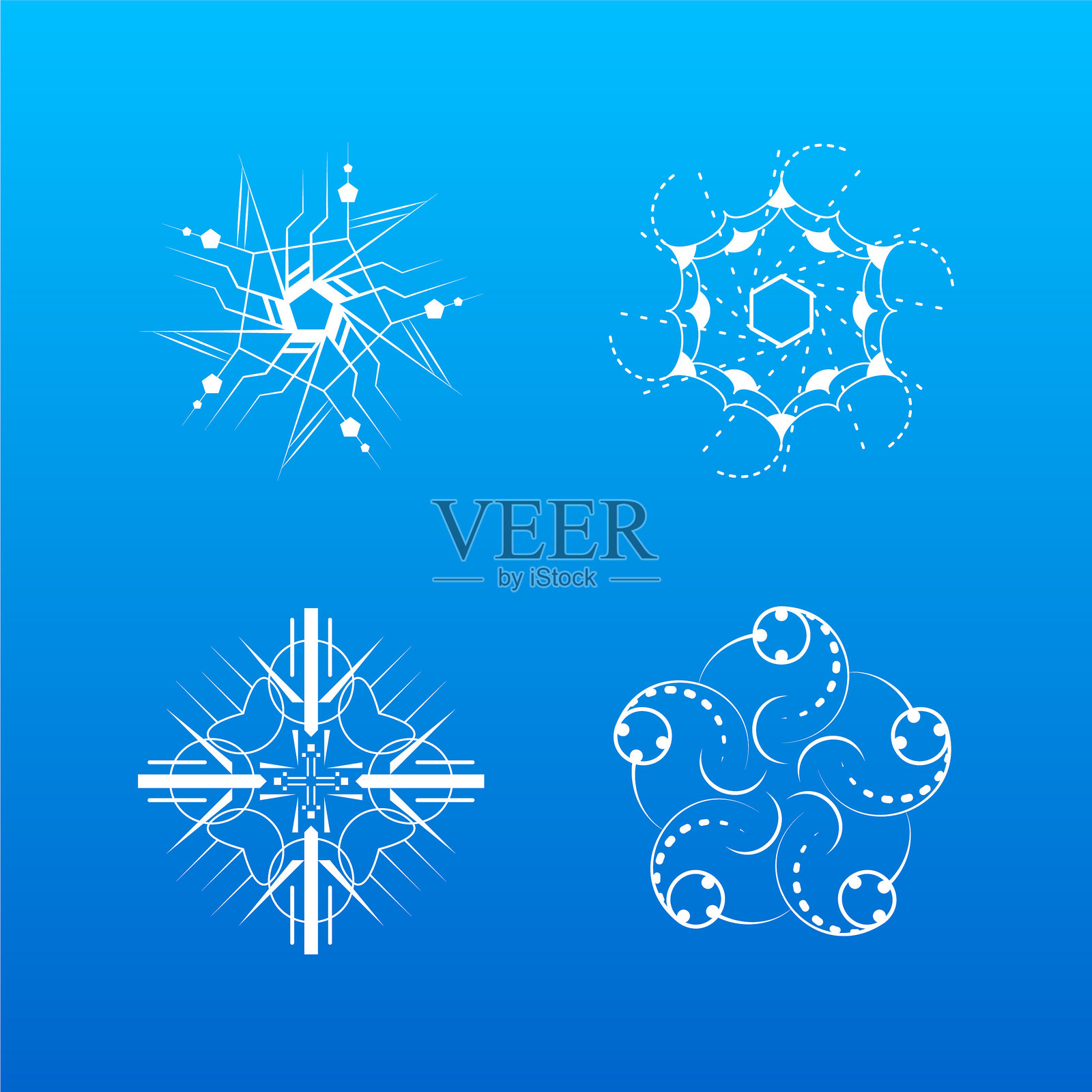 白色系列线条雪花冬季装饰元素矢量设计风格插画图片素材