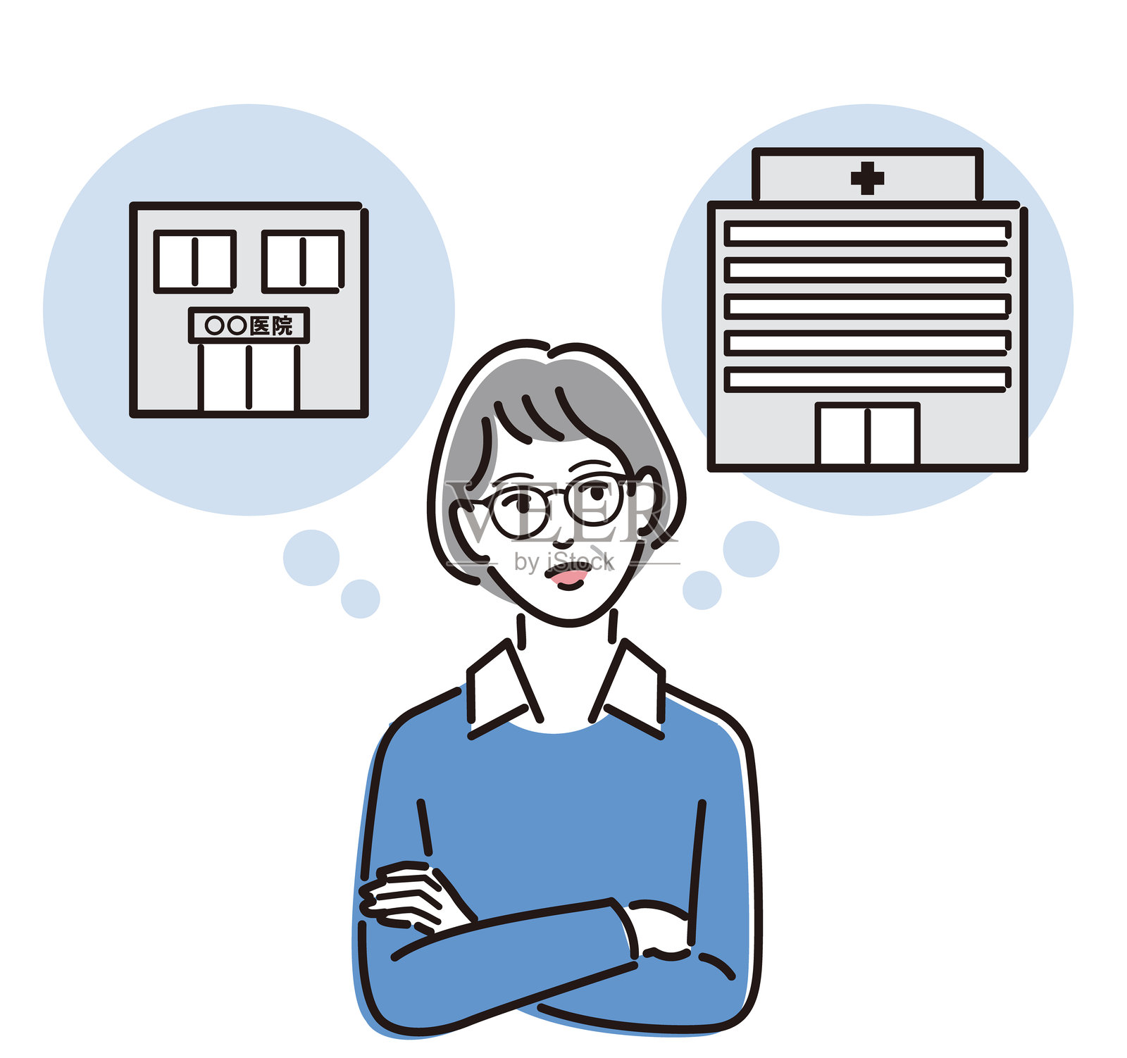 一位老年女性在寻找医院插画图片素材