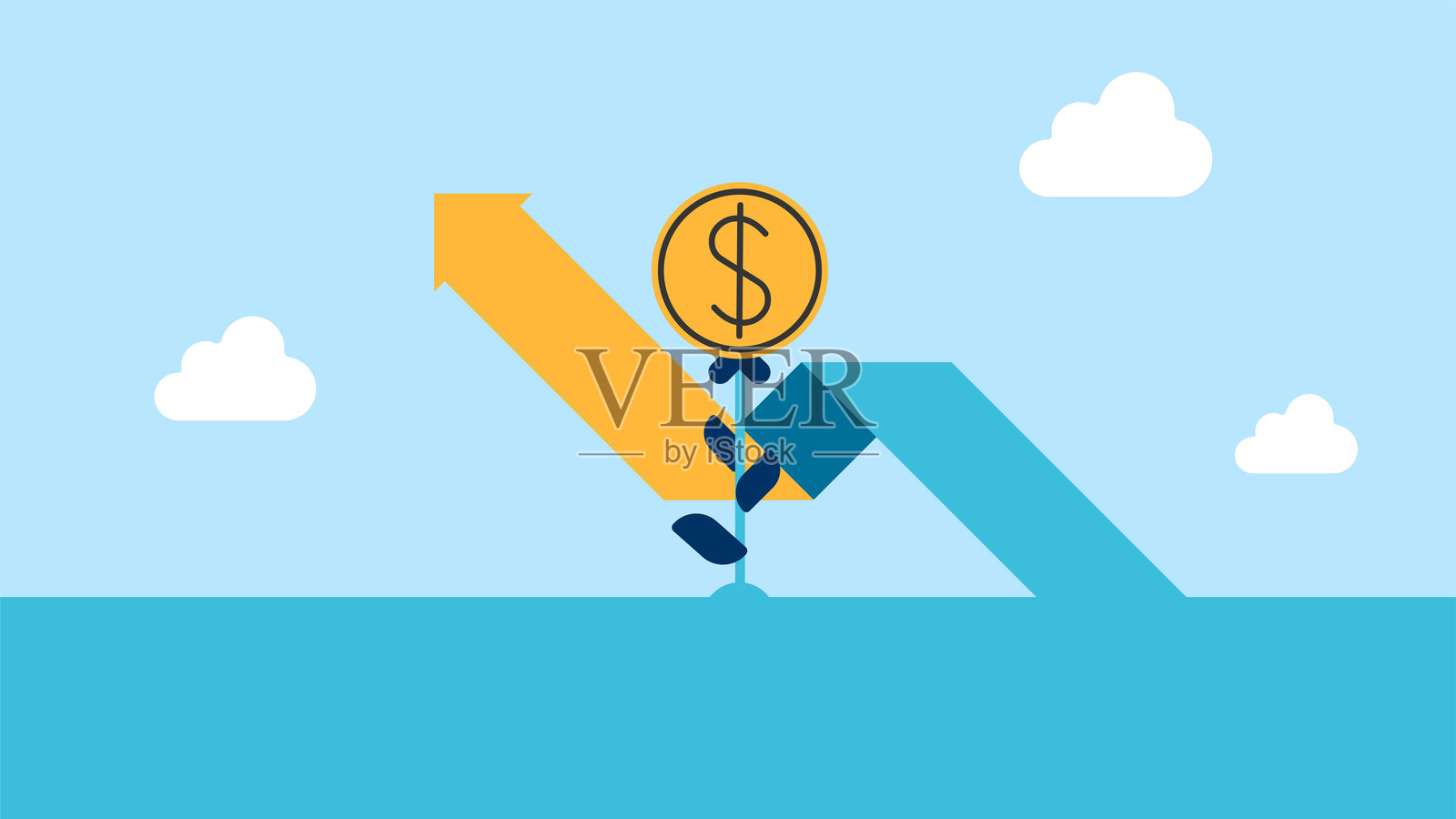 投资概念的植物钱币树生长插图。收入、薪资增长率的概念，配有人物角色和美元符号。商业利润表现及投资回报率（ROI）。插画图片素材