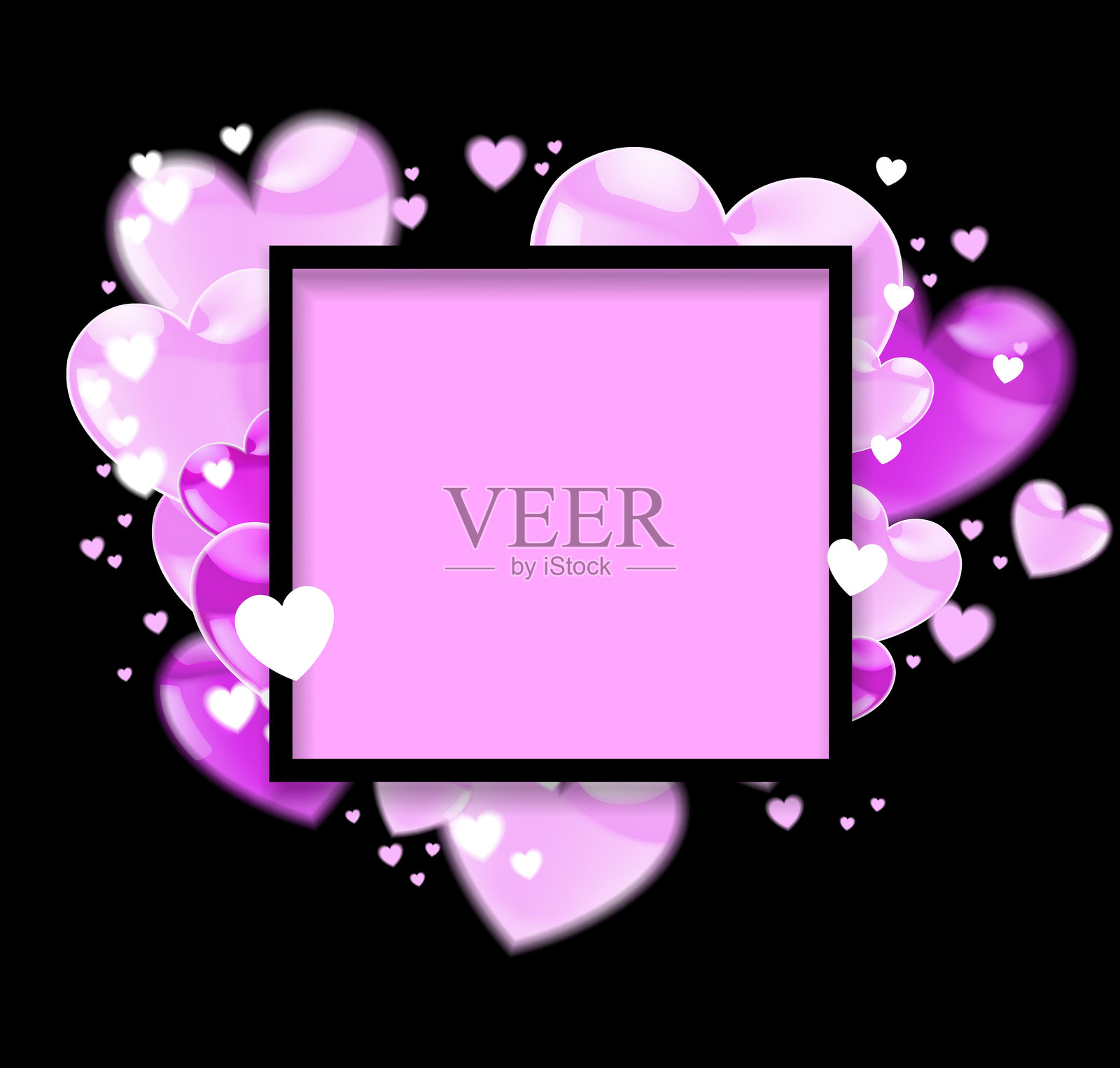 黑色框架装饰着粉色心形图案。逼真的插图。插画图片素材