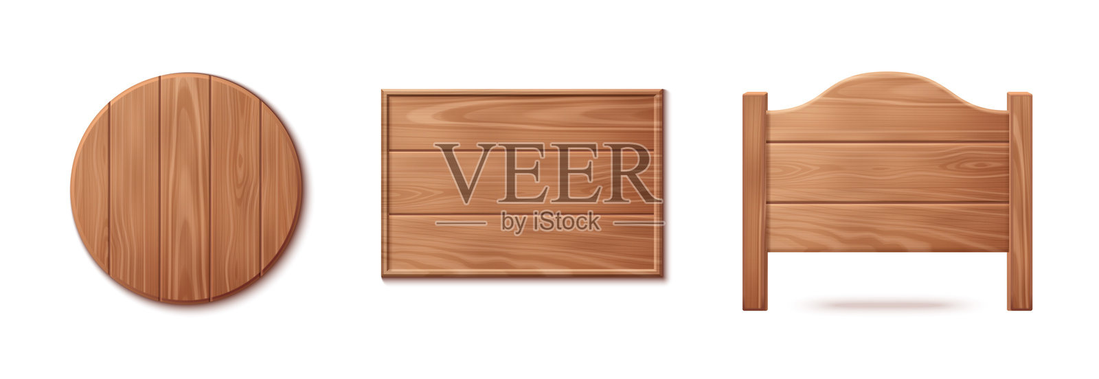 木制标牌套装，孤立在白色背景上插画图片素材