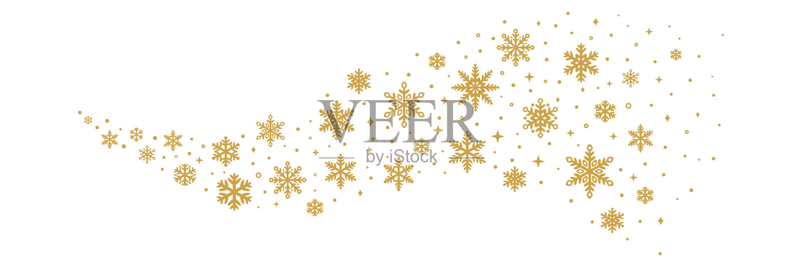 金色雪花波浪装饰节日剪贴画，冬季雪景插图，矢量圣诞或新年贺卡元素插画图片素材