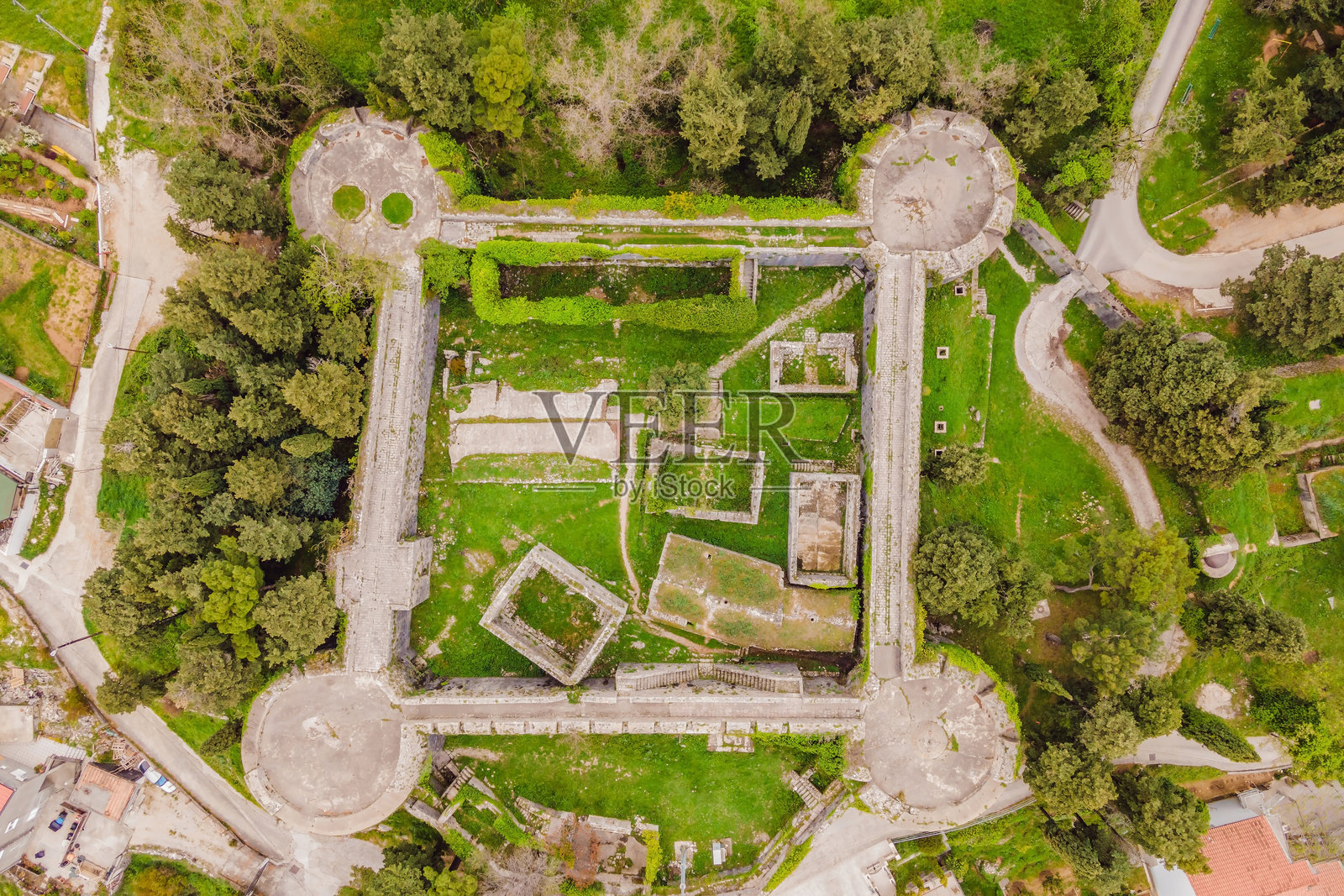 斯潘约拉堡垒的军营鸟瞰图照片摄影图片