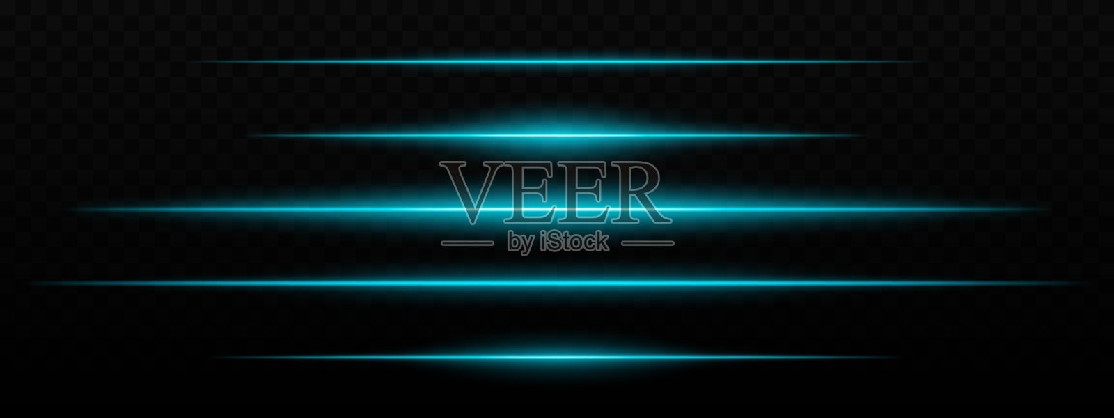 强烈的蓝色横向光线条纹，带有光晕效果，背景为黑色。适合未来主题、科幻效果或数字过渡。插画图片素材