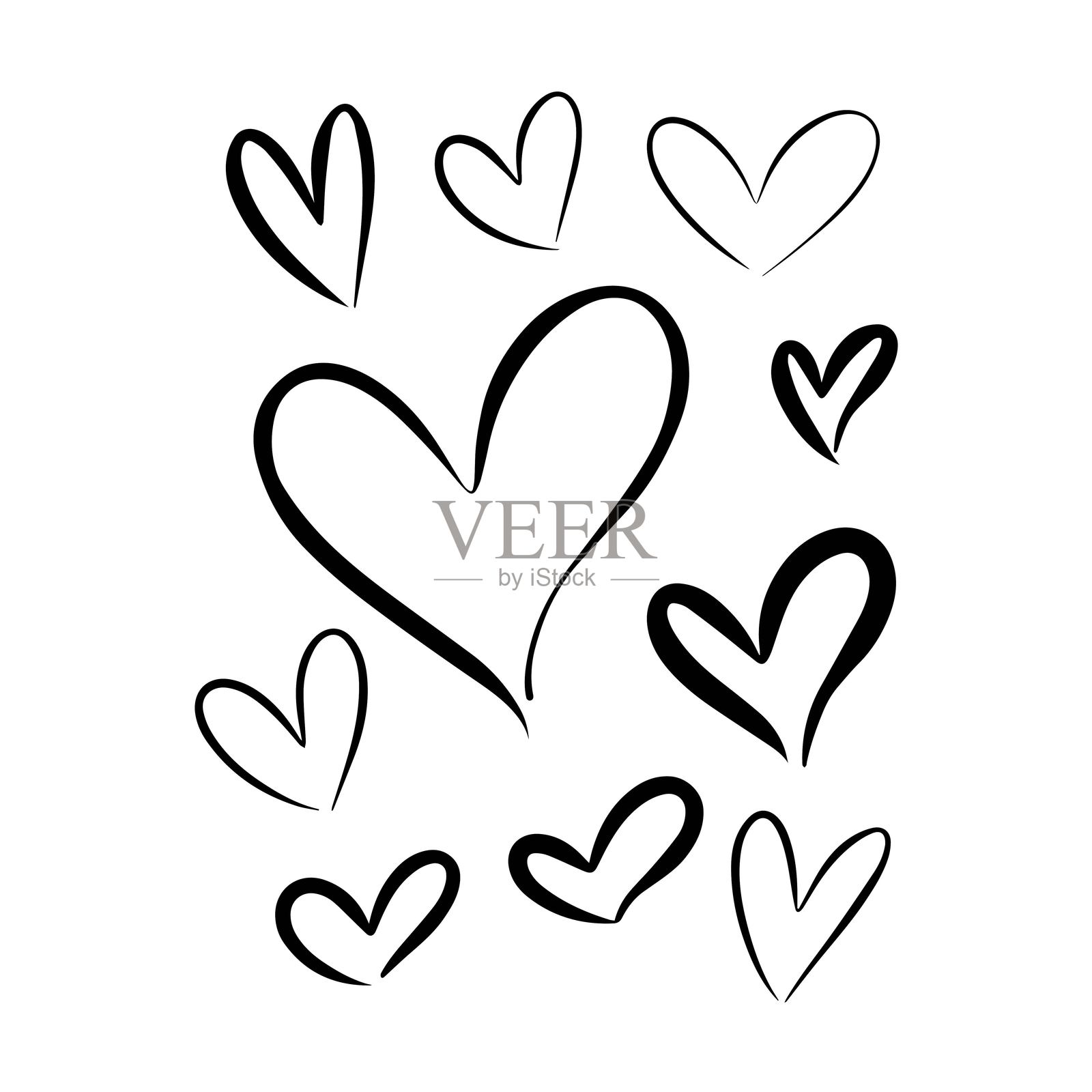 心形符号图标，手绘的爱情和浪漫涂鸦艺术元素插画图片素材