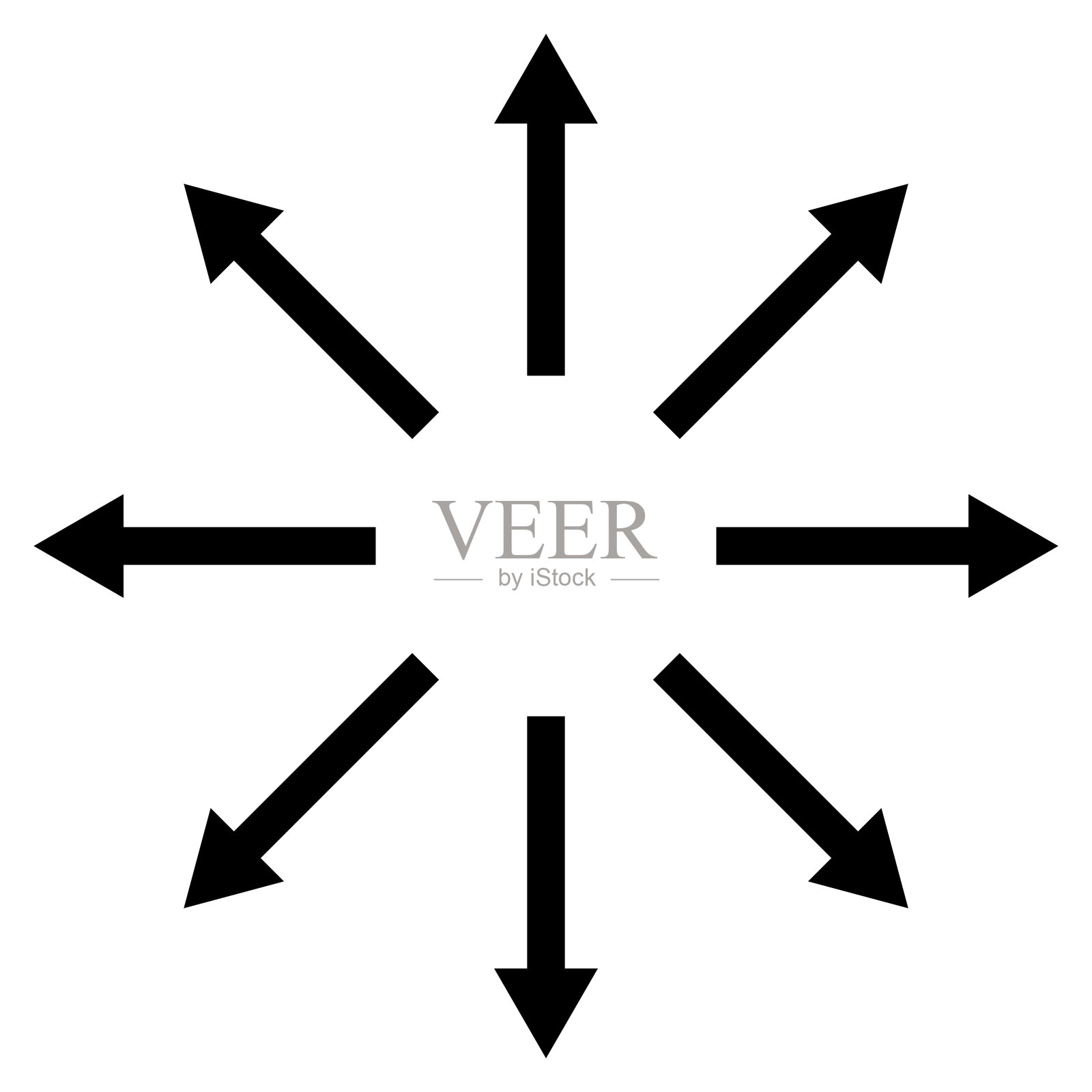 箭头图标集。方向符号图形。黑色指向形状。矢量元素。插画图片素材