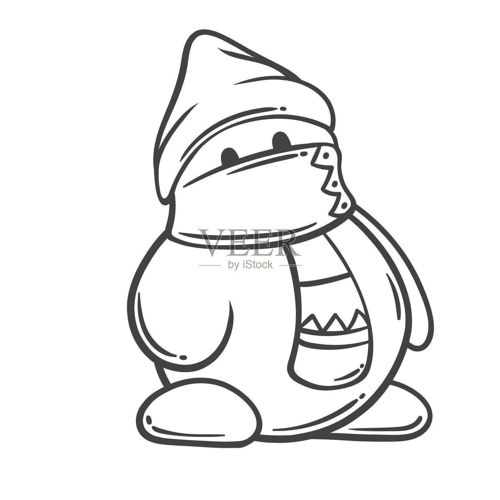 可爱的雪人角色，戴着围巾和帽子的线条图标插画图片素材