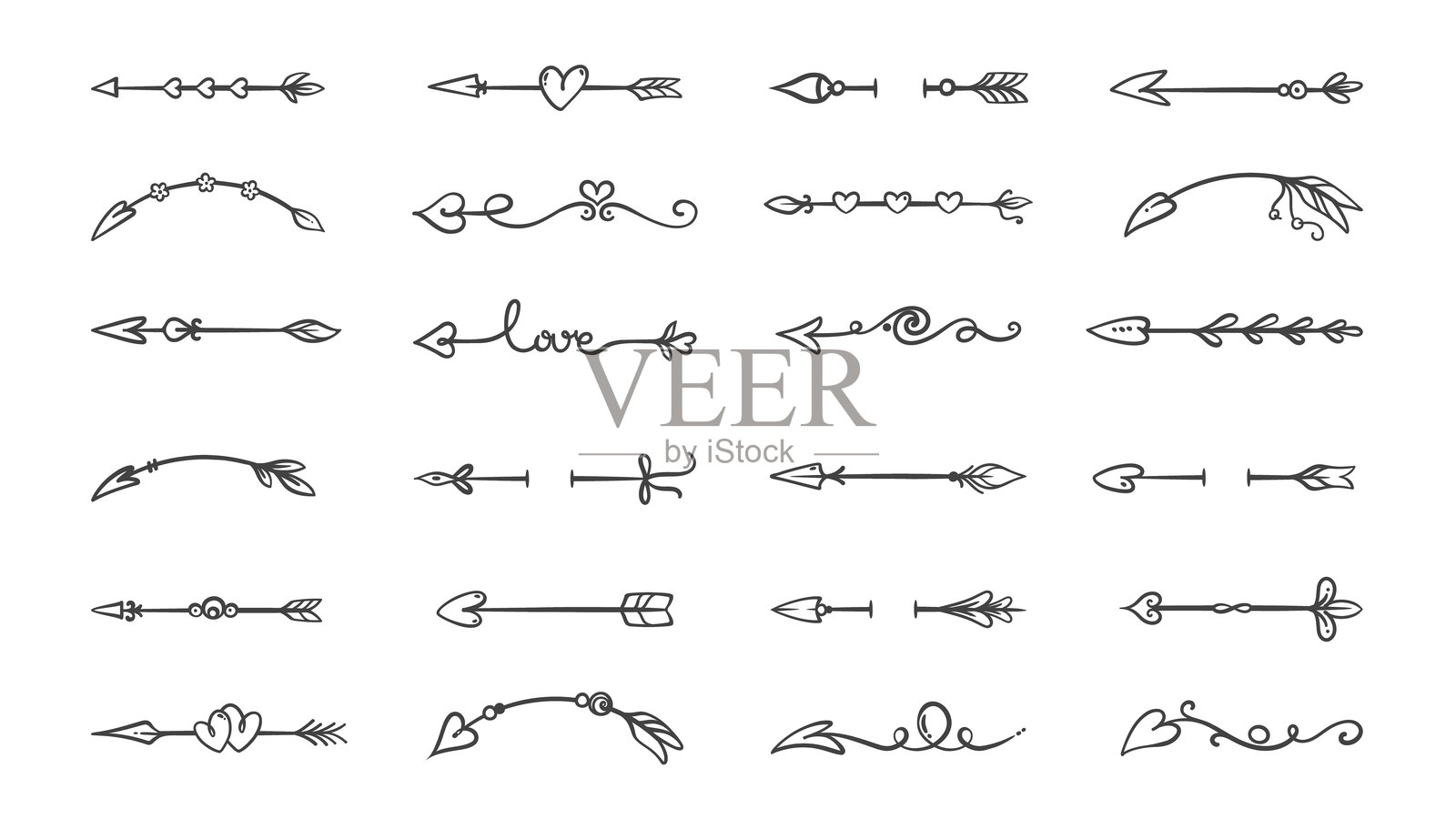丘比特之箭线条图标集插画图片素材