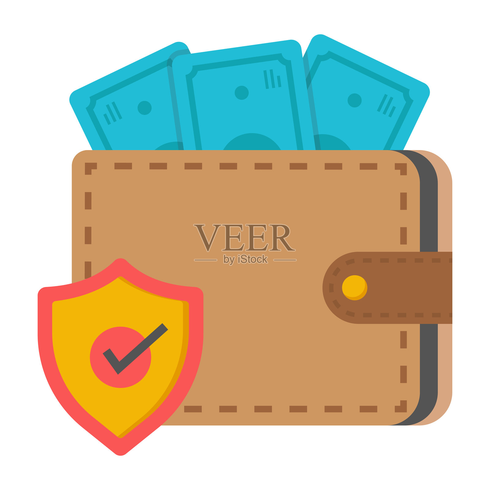 安全钱包的扁平设计图标插画图片素材