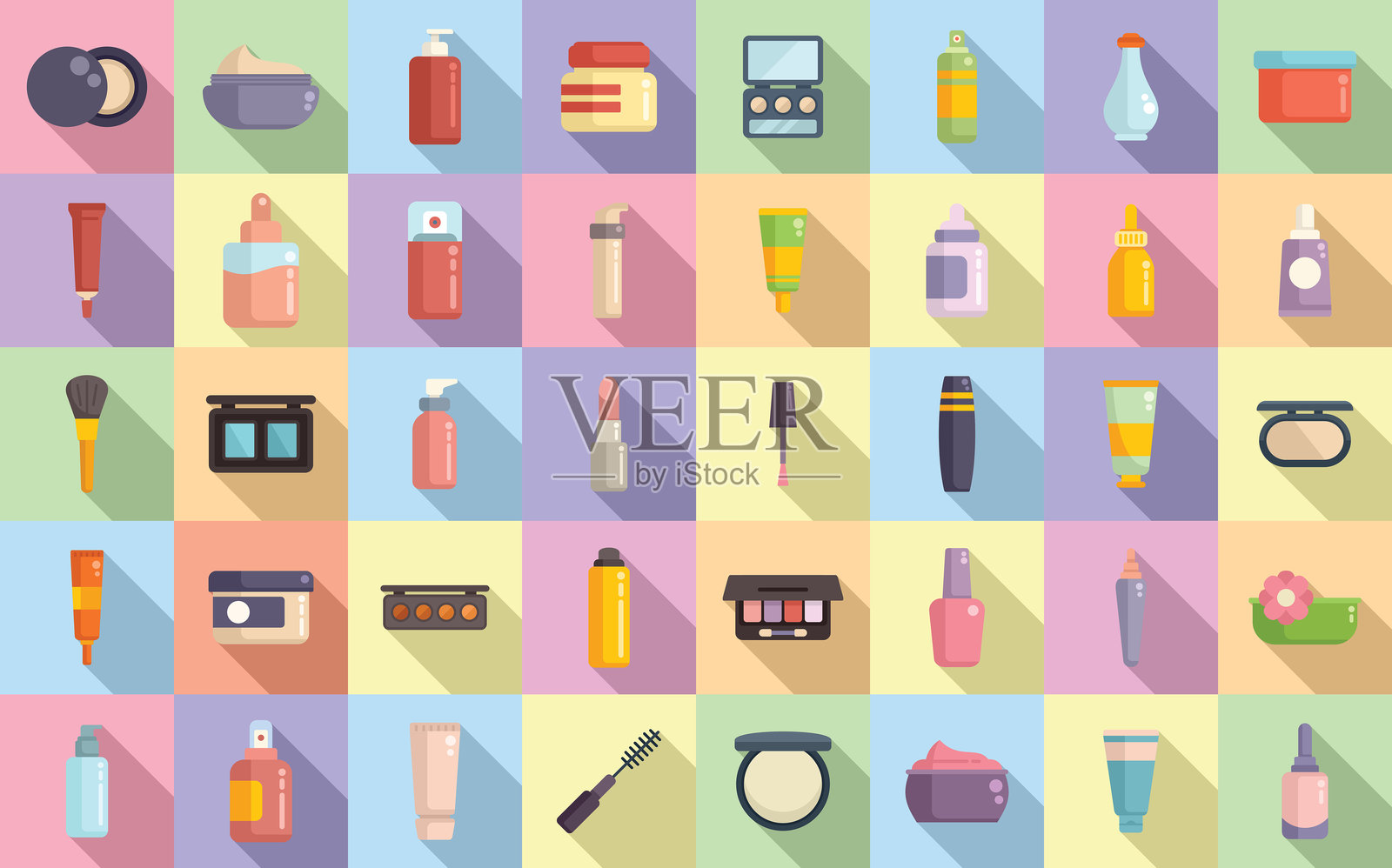 韩国化妆品图标集平面矢量。芦荟 牛油果插画图片素材